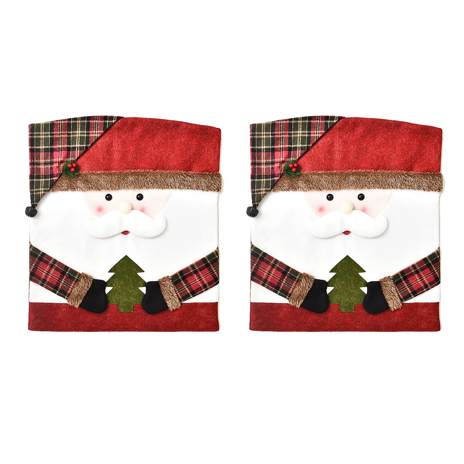 HYLOOD 2-Pack Christmas Chair Covers - Santa Claus Snowman Reindeer Slipcovers with Plaid Patterns for Holiday Dining Chairs | Perfect for Christmas Decorations, Holiday Parties & Festive Home Décor