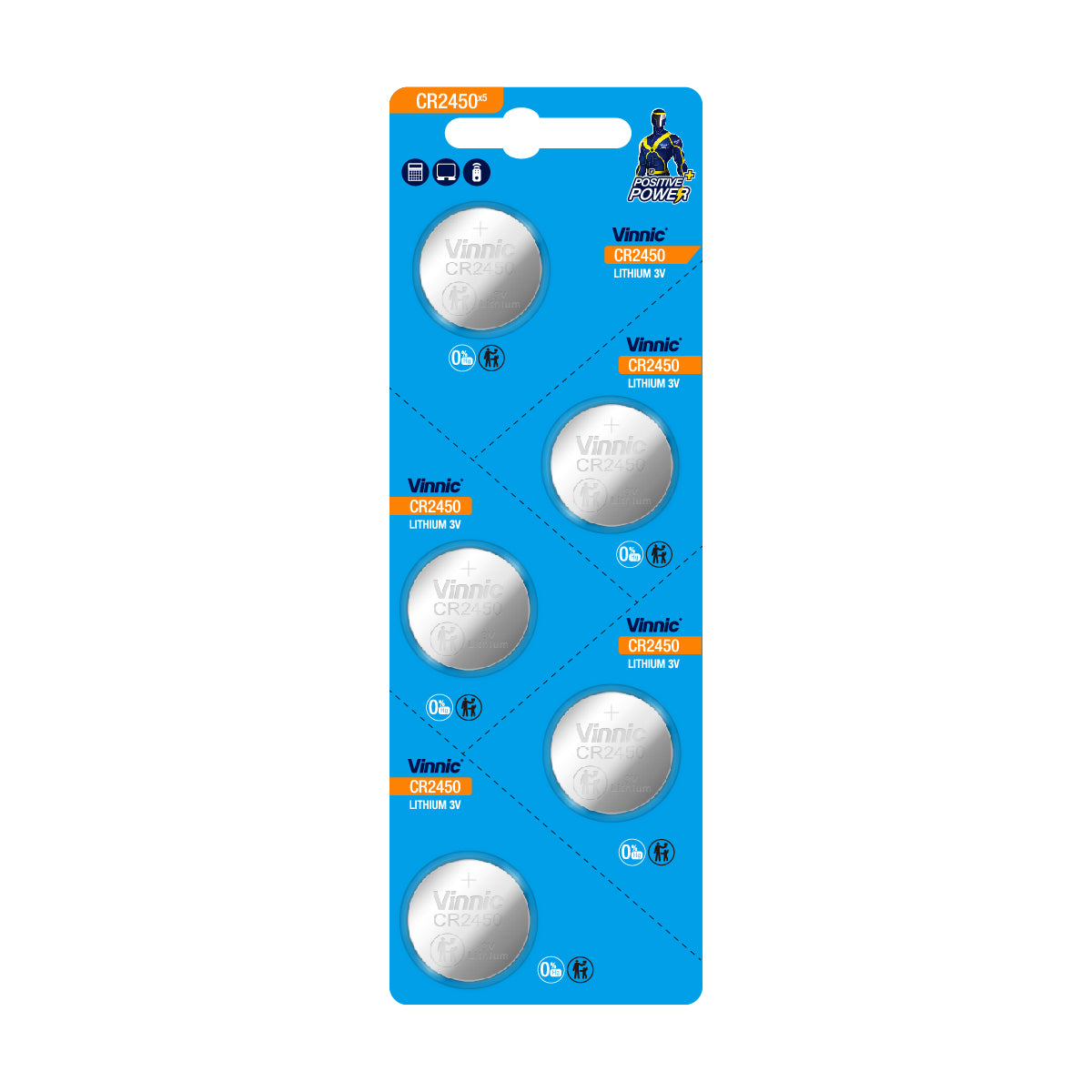 Vinnic CR2450 3V Lithium Button Cell Battery - 5 Pack for Watches, Calculators, Key Fobs & Medical Devices