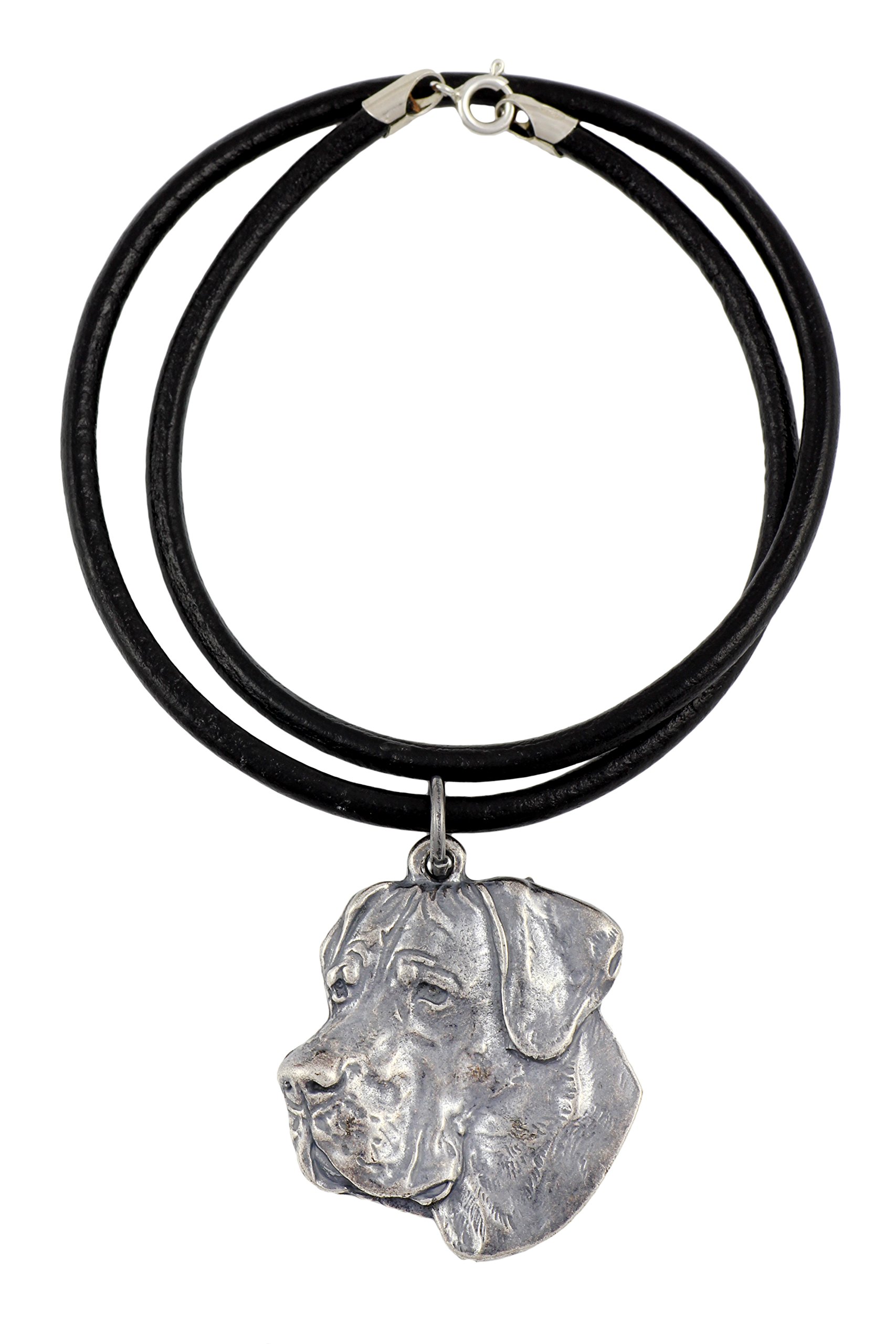 Silver-Plated Dog Pendant Necklace with Leather Strap - Elegant Gift Box Included - Unisex Dog Breed Jewelry (Great Dane Design) - Perfect for Pet Lovers, Birthday Gifts & Special Occasions