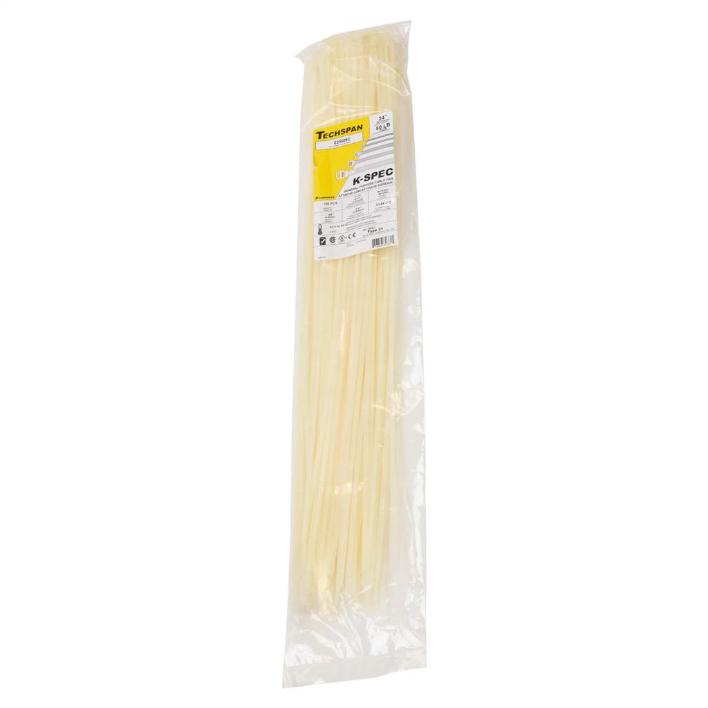24-Inch 50 lb Natural General Purpose Cable Ties (100 Pack) - Heavy Duty Wire Management for Home, Office & Industrial Use