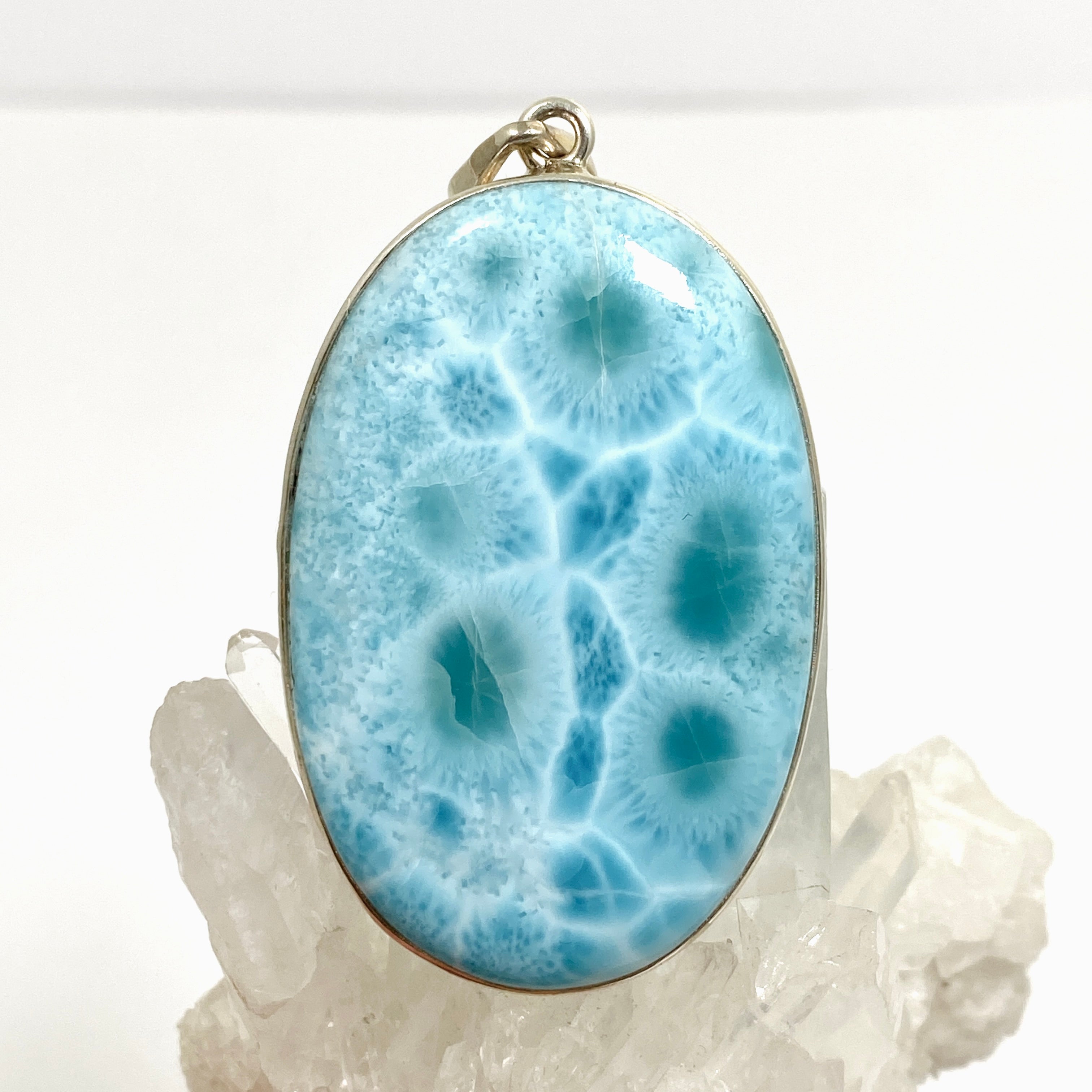 Natural Larimar Oval Cabochon Pendant Necklace - Genuine Blue Stone Jewelry for Women - Perfect for Beach Vacations & Boho Fashion