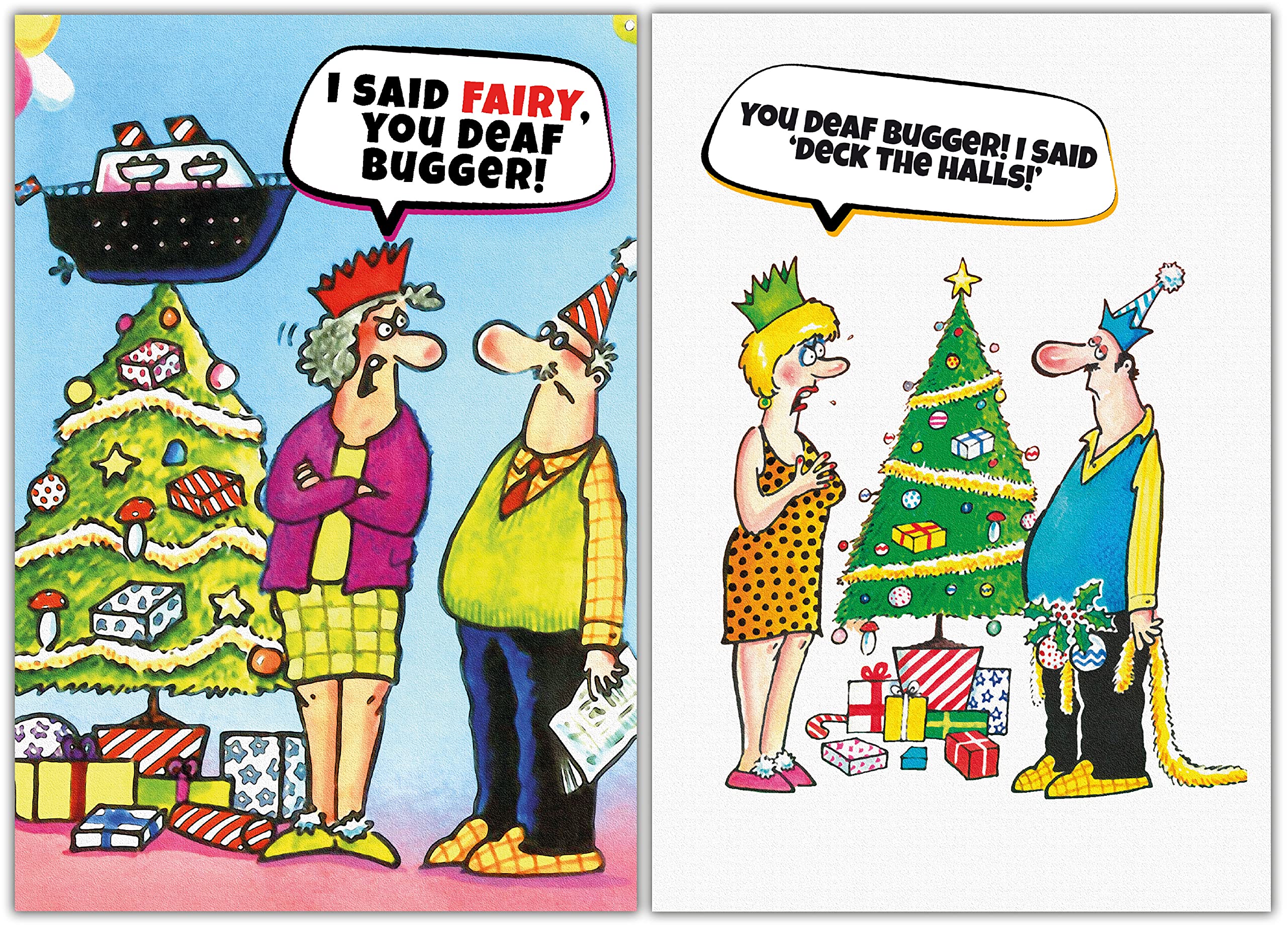 10-Pack Funny Christmas Cards with 2 Unique Designs - Rude & Humorous Holiday Greeting Cards for Office Parties, Family Gatherings & Secret Santa Exchanges