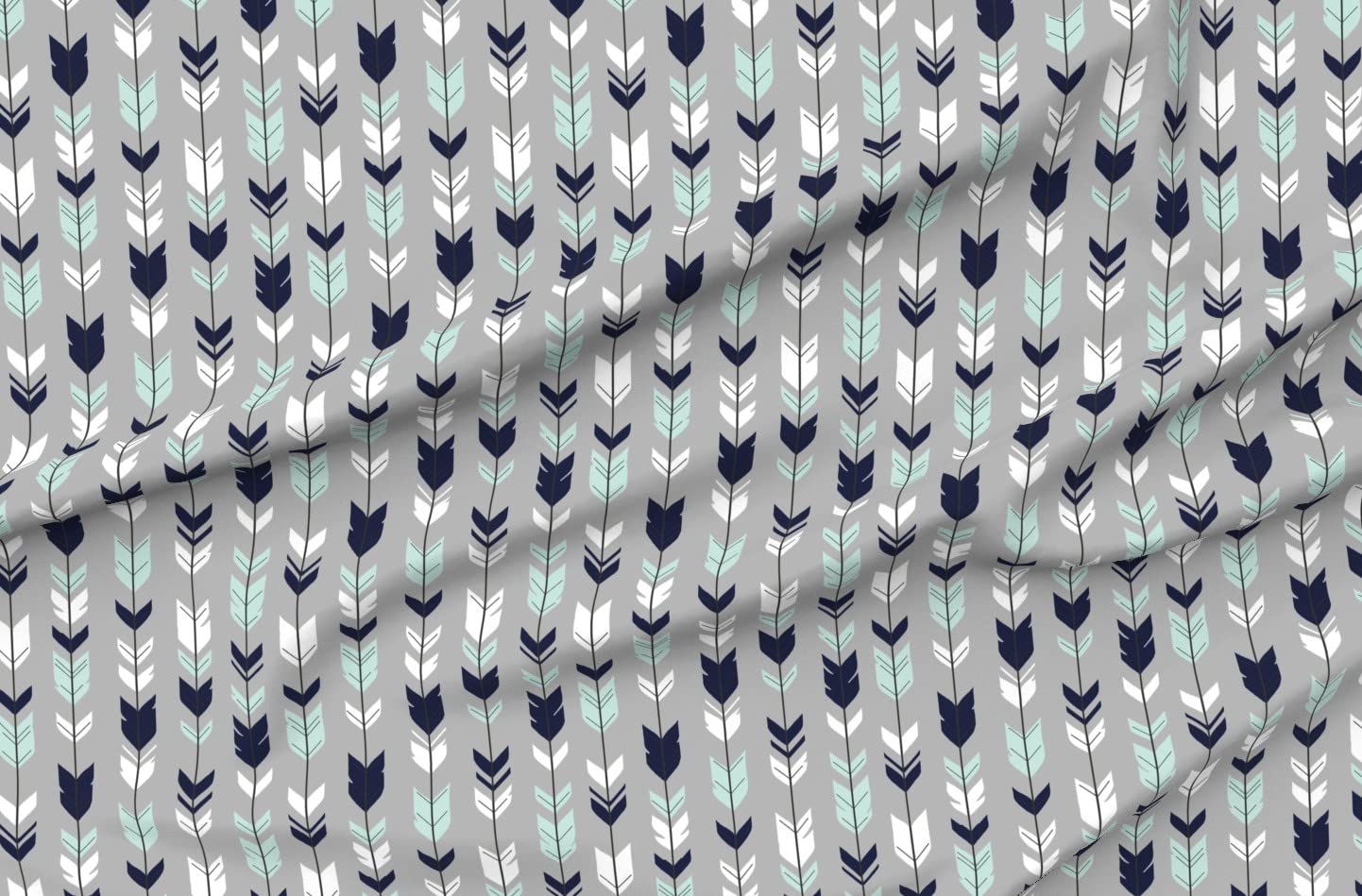 Premium Spoonflower Upholstery Velvet Fabric by The Yard - Navy Mint White Arrow & Feather Woodland Boho Nursery Print - Perfect for Home Decor, DIY Projects, Furniture Upholstery & Apparel Making