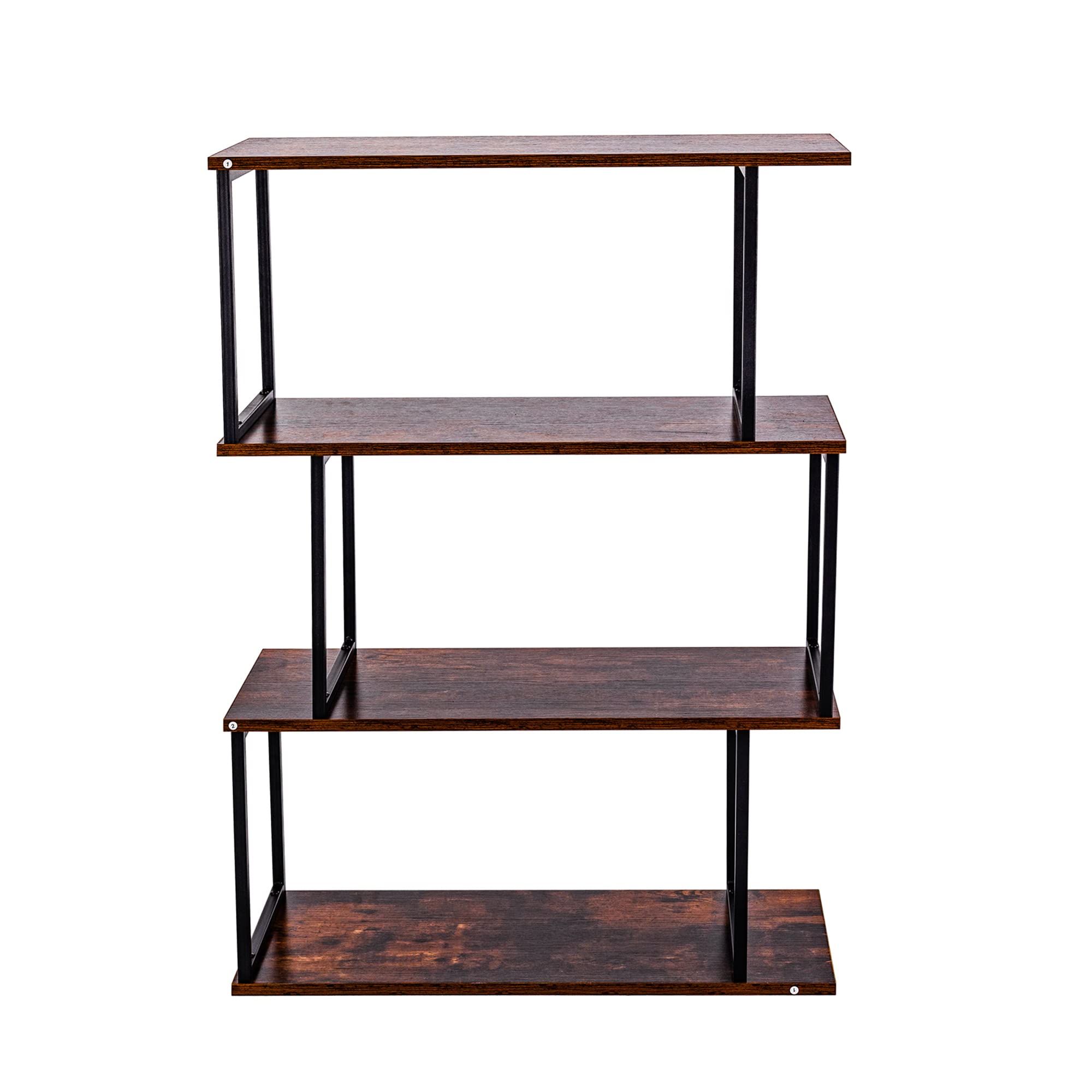 3-Tier S-Shaped Bookcase - Freestanding Rustic Brown Bookshelf for Living Room, Bedroom & Office - 27.56