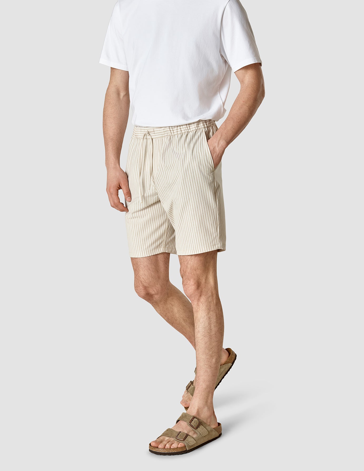 Tech Linen Elastic Shorts for Men - Comfortable Sandshell Stripe Summer Casual Shorts | Perfect for Beach, Travel & Lounge Wear