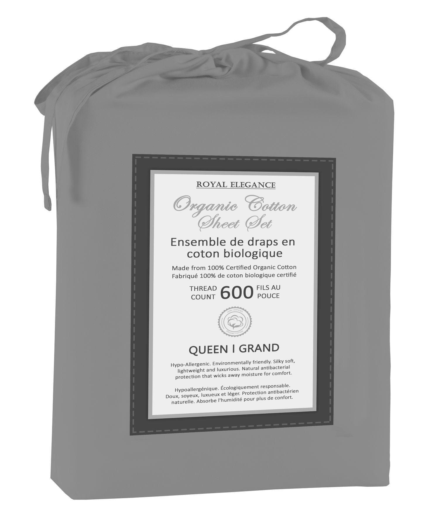 100% Organic Cotton King Sheet Set - 600 Thread Count, Breathable & Hypoallergenic - Charcoal Gray Luxury Bedding for Master Bedroom & Guest Room