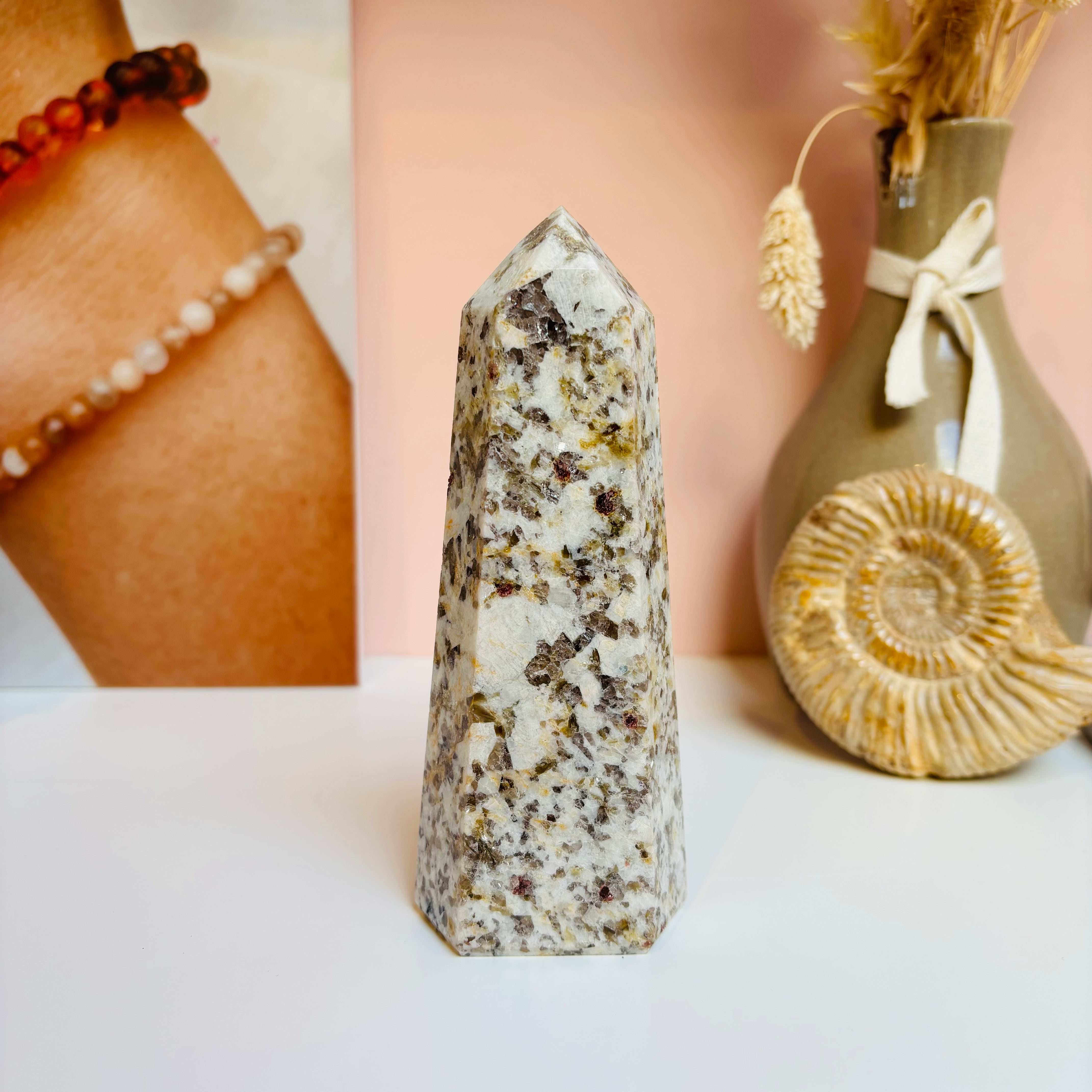 Green Feldspar in Mica Point - Natural Healing Crystal for Meditation, Yoga & Energy Balancing - Perfect for Home Decor, Jewelry Making & Spiritual Practices