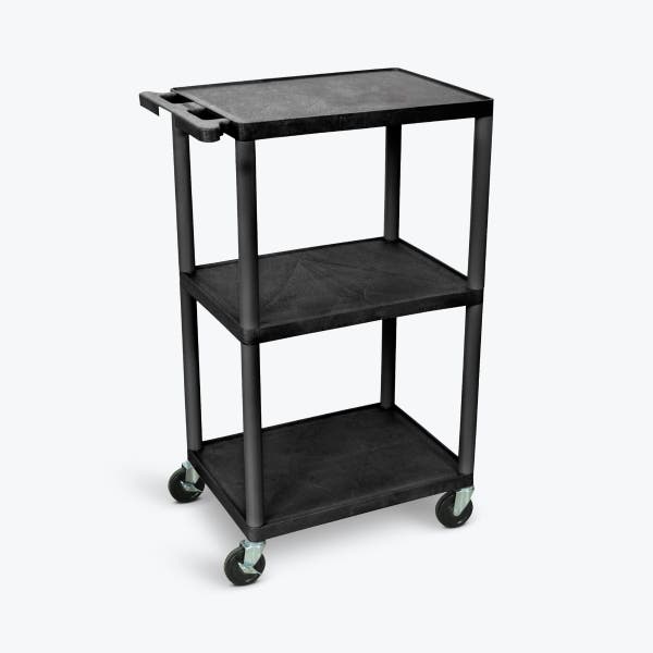 Luxor 42 Inch Height 3-Tier Plastic Utility Cart with Wheels - UCPL2 B - Perfect for Kitchen, Bathroom, Garage Storage and Office Organization