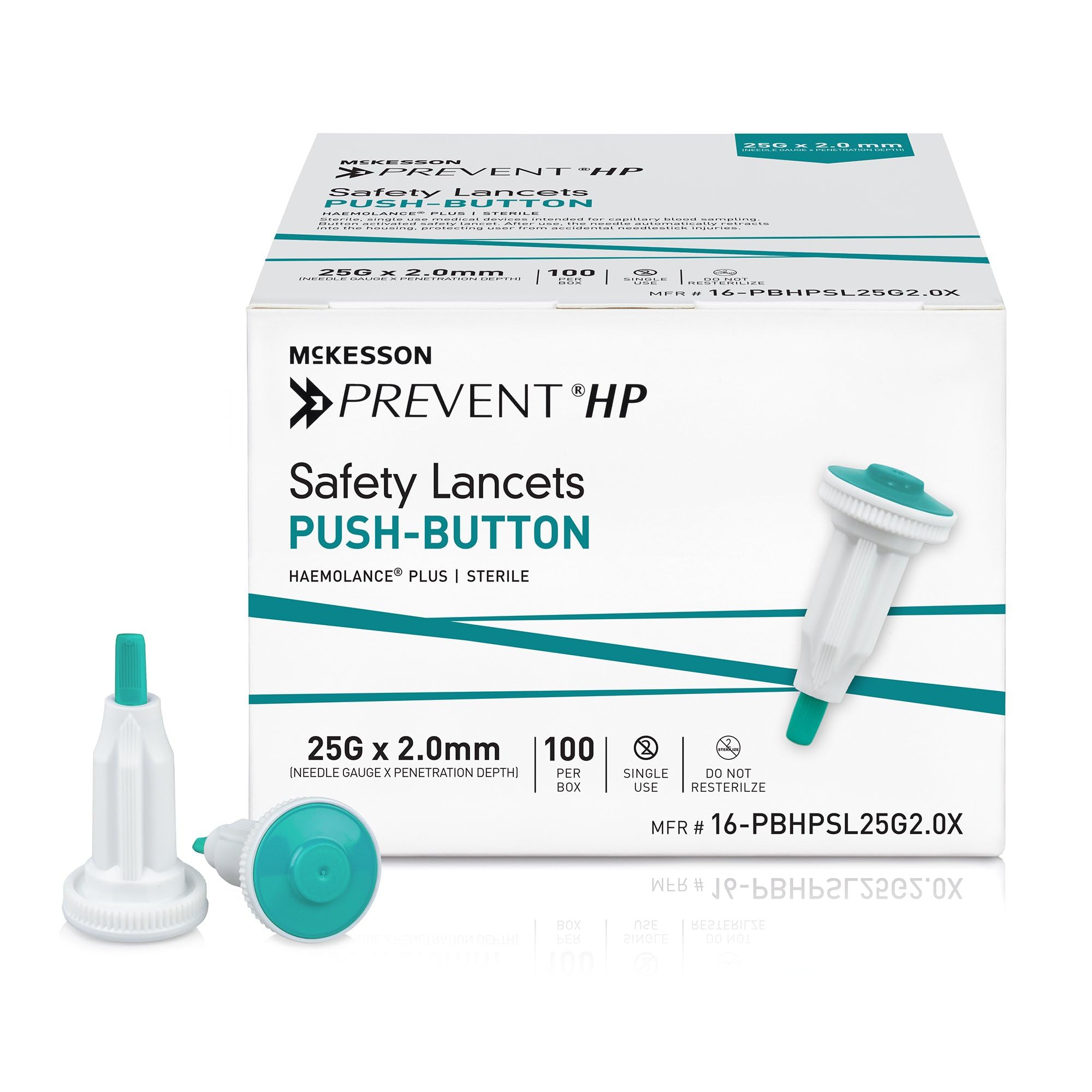 McKesson Prevent HP Safety Lancet - Retractable, Pressure-Activated Finger Device (25G, 2.0mm Depth) - Sterile Single-Use Lancets for Blood Testing - 100 Count per Box, 20 Packs (2000 Total) - Perfect for Home Glucose Monitoring, Diabetes Care & Medical Clinics