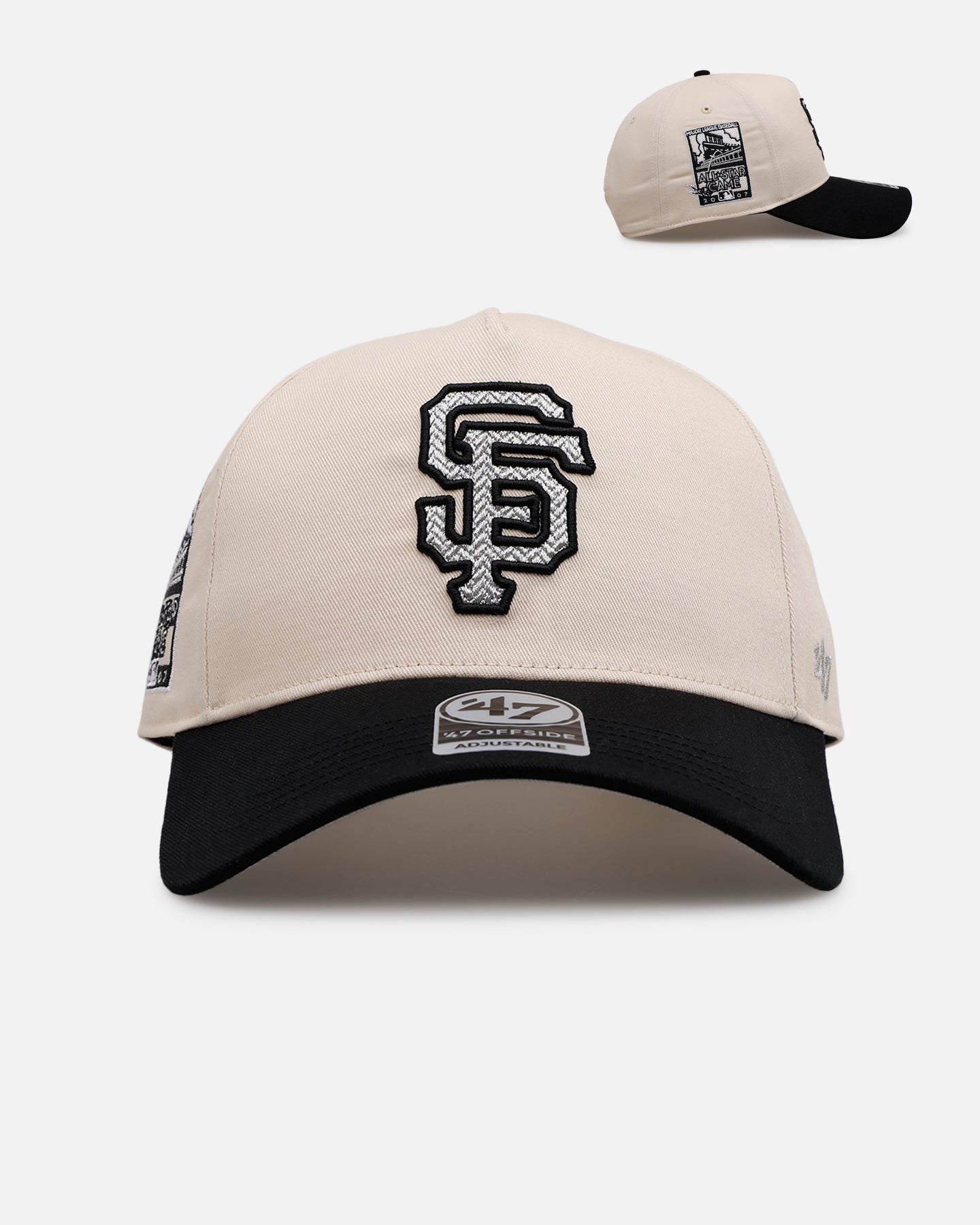 47 Brand San Francisco Giants 'Herringbone' 47 Offside Snapback Hat - Adjustable Baseball Cap for Men & Women - Natural/Black - Perfect for Sports Fans, Casual Wear & Game Day Outfits