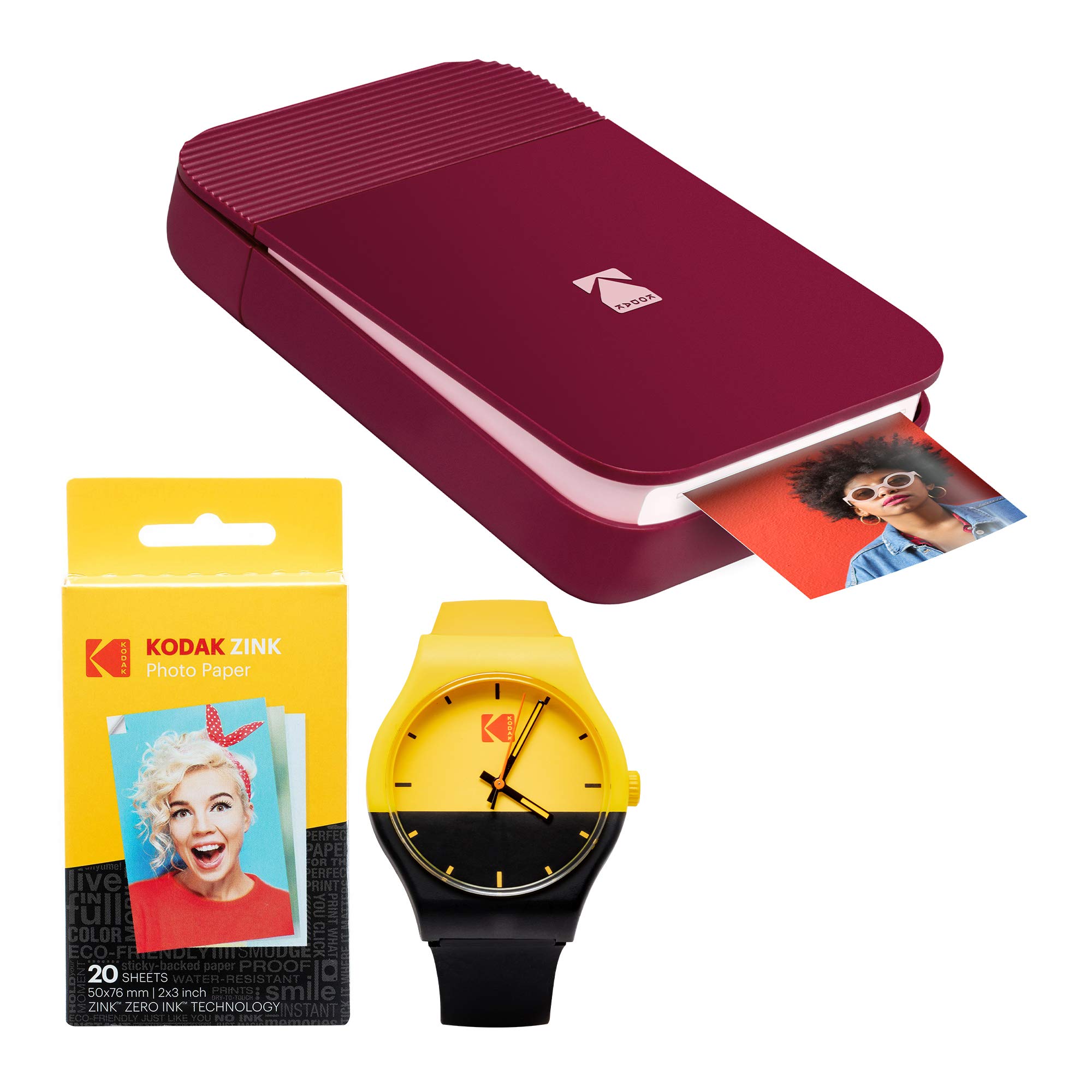 KODAK Smile Instant Digital Printer with Smart Watch Bundle - Print Wireless Photos from Phone, Perfect for Travel, Parties & Family Memories (Red)