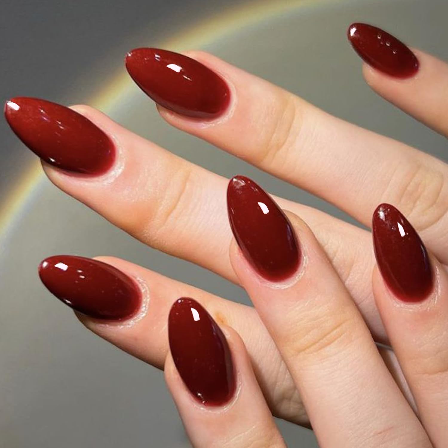 GLAMERMAID Cherry Red Press on Nails - Medium Almond Shape, Handmade Jelly Soft Gel Fake Nails - Dark Red Glue on Nails Stiletto & Burgundy Emo Style - Reusable Acrylic Stick on False Nails Kit for Women - Perfect for Parties, Weddings, Date Nights & Everyday Glam