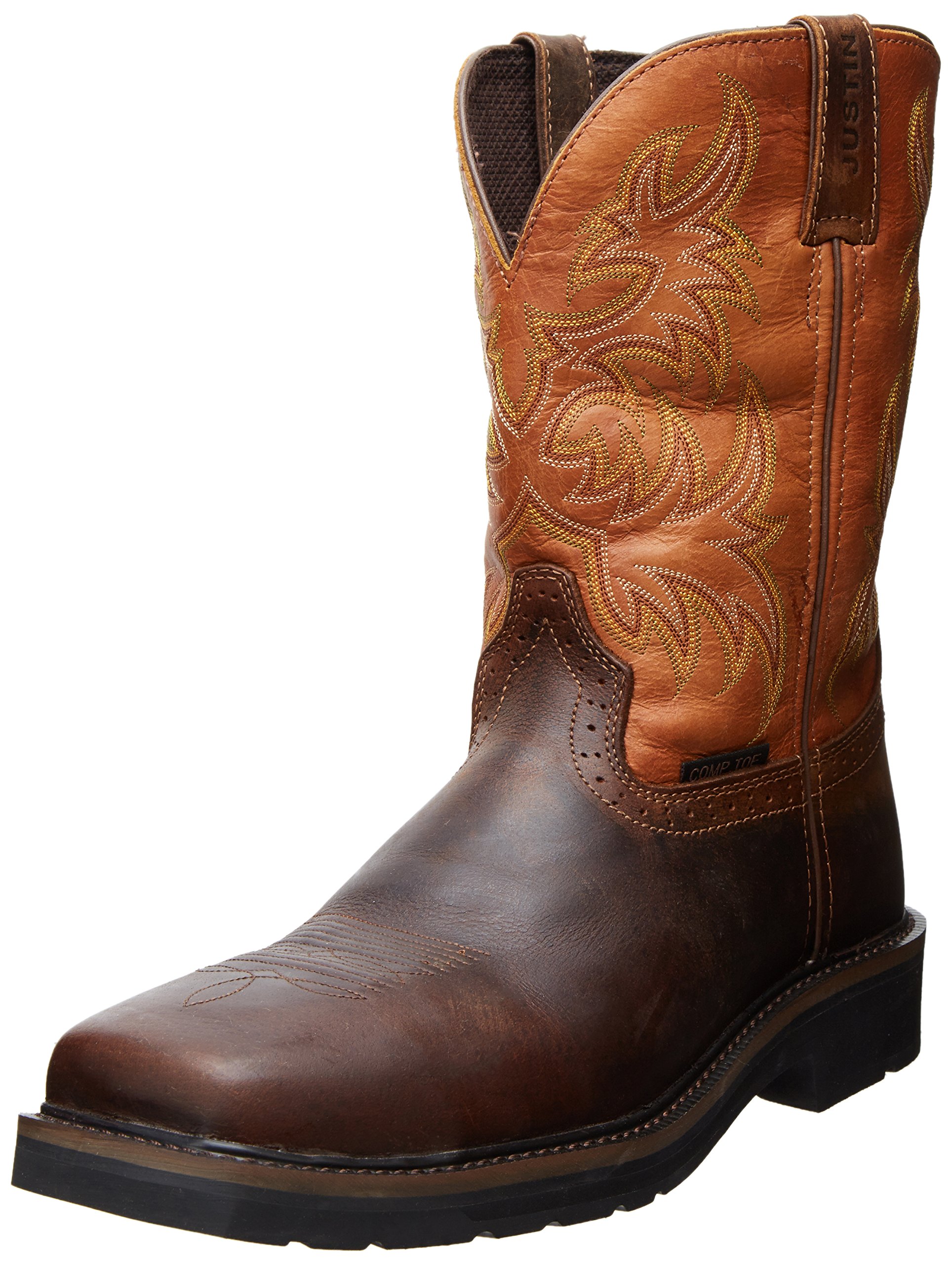 Justin Original Work Boots for Men - Stampede Steel Toe Square Toe Safety Boots - Durable Construction Work Boots for Heavy Duty, Ranch & Outdoor Jobs