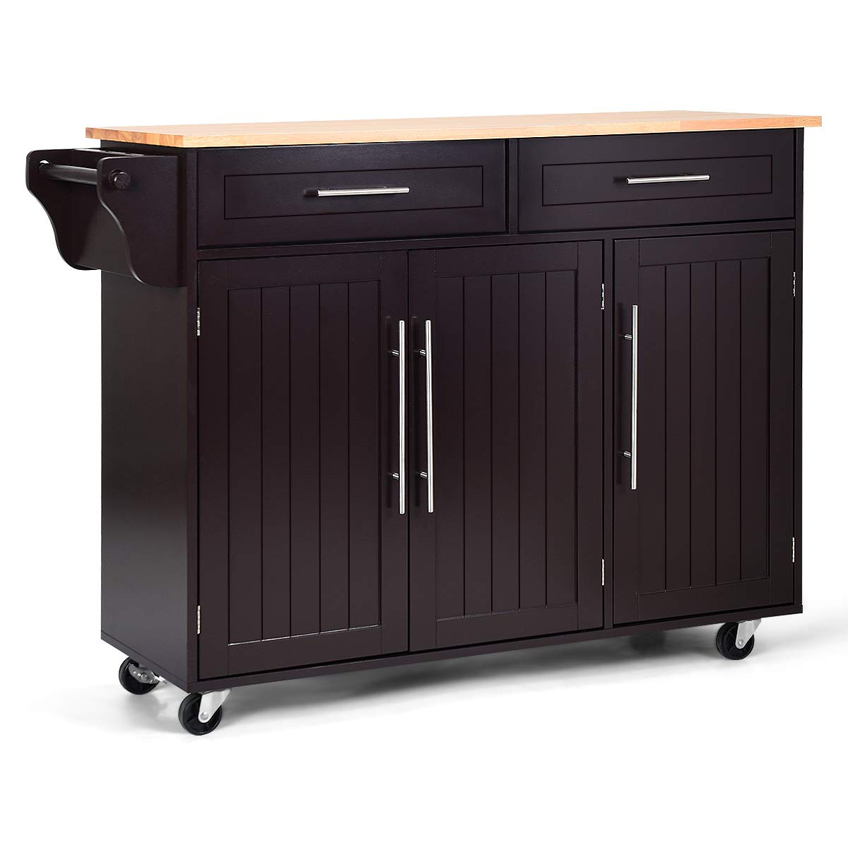 Giantex Kitchen Island Cart with Lockable Wheels, 2 Drawers & 3-Door Cabinet - Rolling Storage Trolley with Towel Rack & Knife Block - Perfect for Home Kitchen, Dining Room, Restaurant & Commercial Use (Brown)