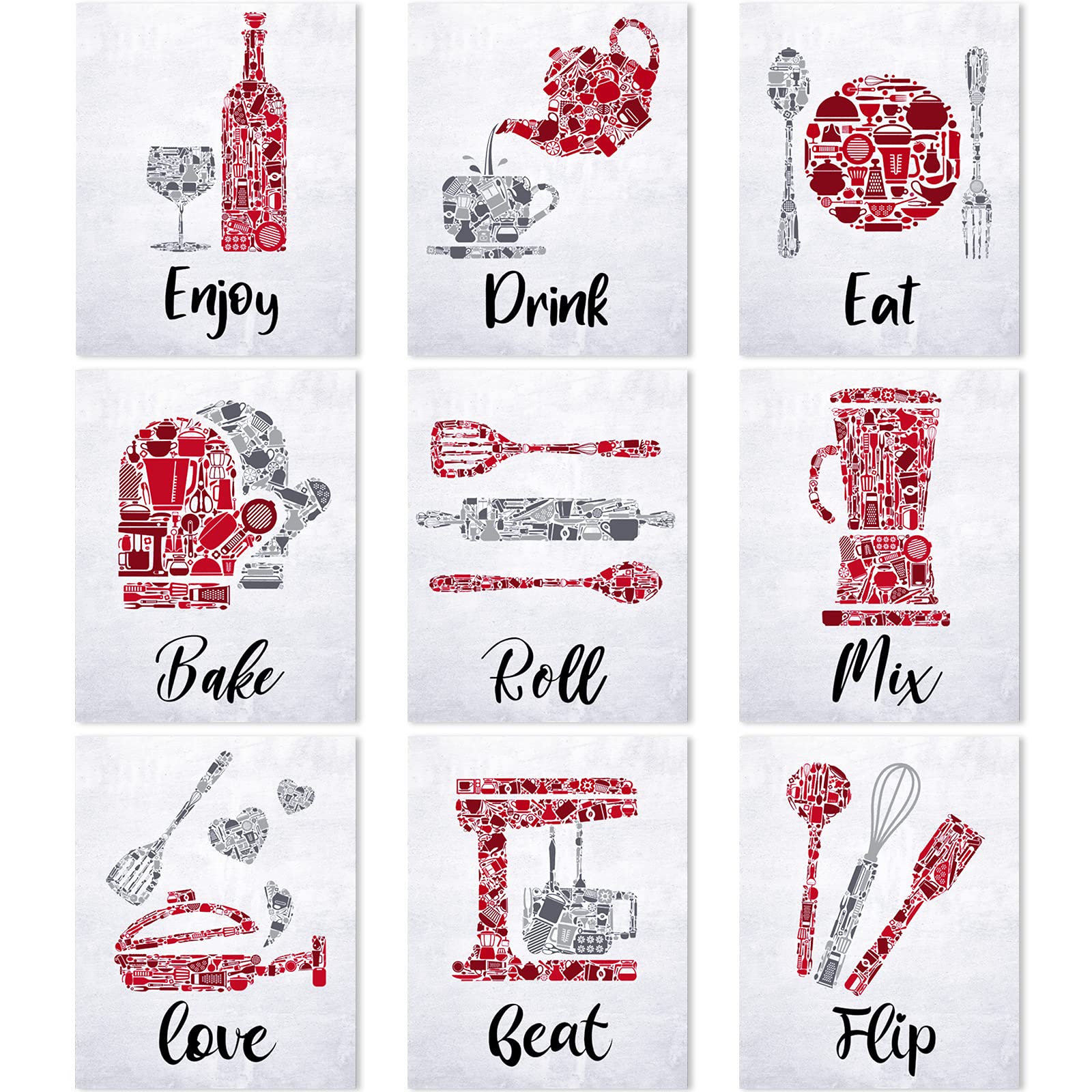 9pcs Kitchen Wall Art - Eat Drink Love Posters for Farmhouse & Restaurant Decor