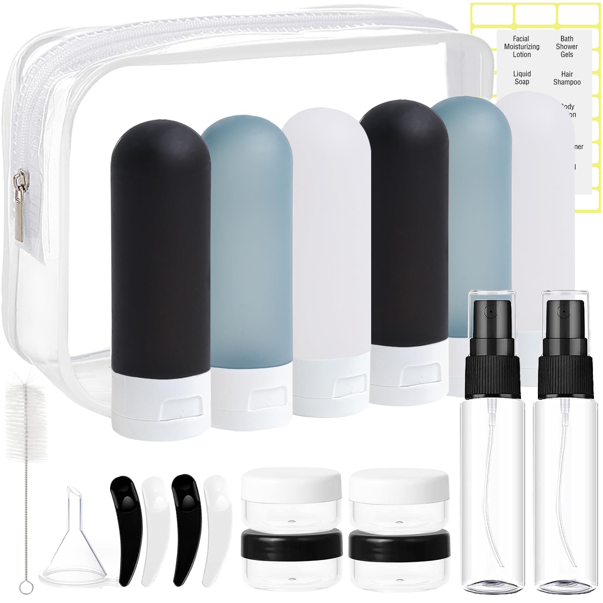 20 Pack TSA Approved Leak Proof Travel Bottles Set - Portable Refillable Toiletry Containers Kit for Shampoo, Conditioner & Lotion (Dark Color) | Perfect for Air Travel, Camping & Gym Essentials