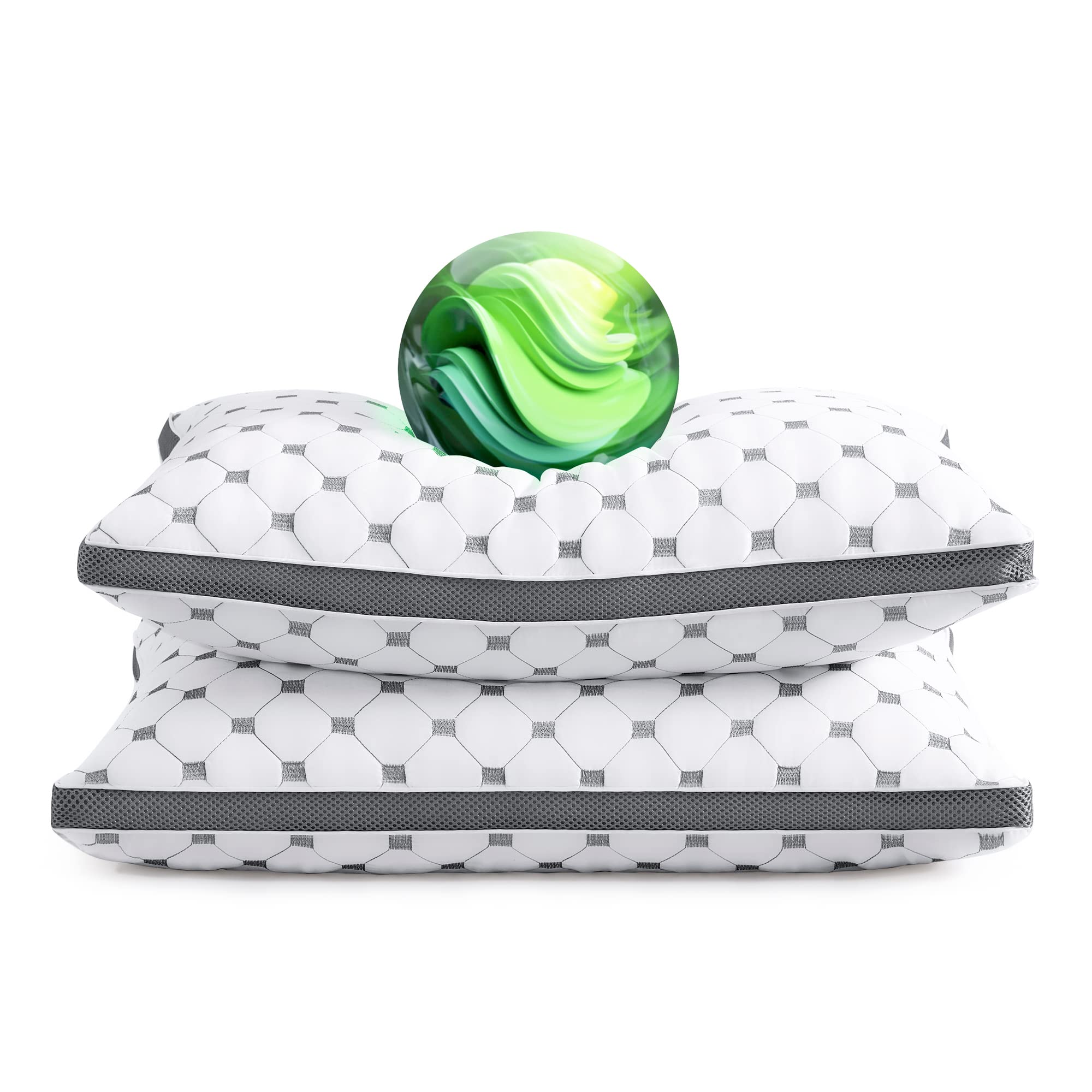 Falmn Cooling Bed Pillows Set of 2 - Standard Size Hotel Quality Pillows for Back, Stomach & Side Sleepers - Breathable Gusseted Support Pillows with Down Alternative Fill | Perfect for Hot Sleepers & Luxury Bedroom Upgrade