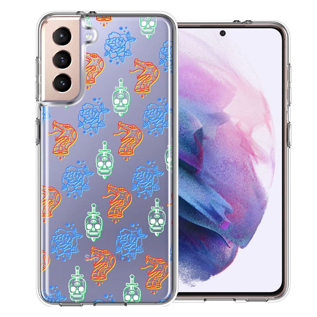 Snakes Skulls Roses Design Double Layer Shockproof Phone Case for Samsung Galaxy S21 - Stylish Protection for Everyday Use & Outdoor Activities