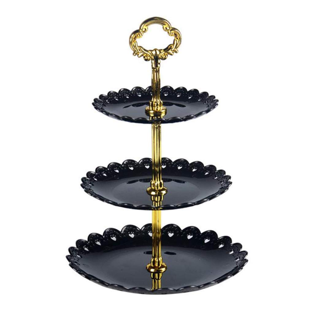 SHYPT 3-Tier European Style Detachable Fruit Plate - Elegant Dessert Stand for Wedding, Party, Afternoon Tea | Snack Tray, Cake Stand, Candy Dish | Perfect for Home Decor & Entertaining (Black)