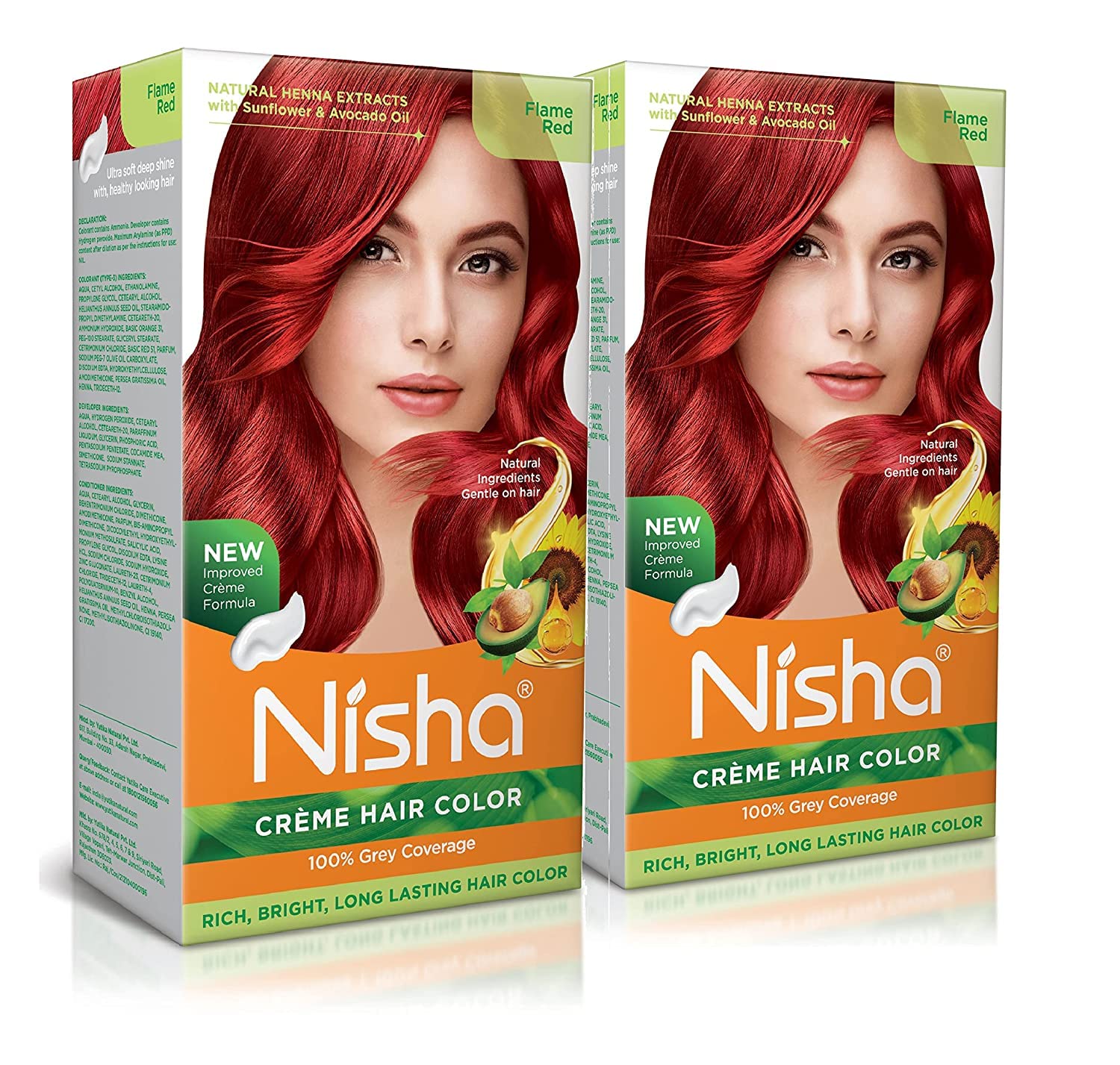 Nisha Cream Hair Color - Ammonia-Free, Rich & Long-Lasting Shine (120ml, Pack of 2) - Flame Red | Smooth Hair Care for Vibrant Color at Home or Salon