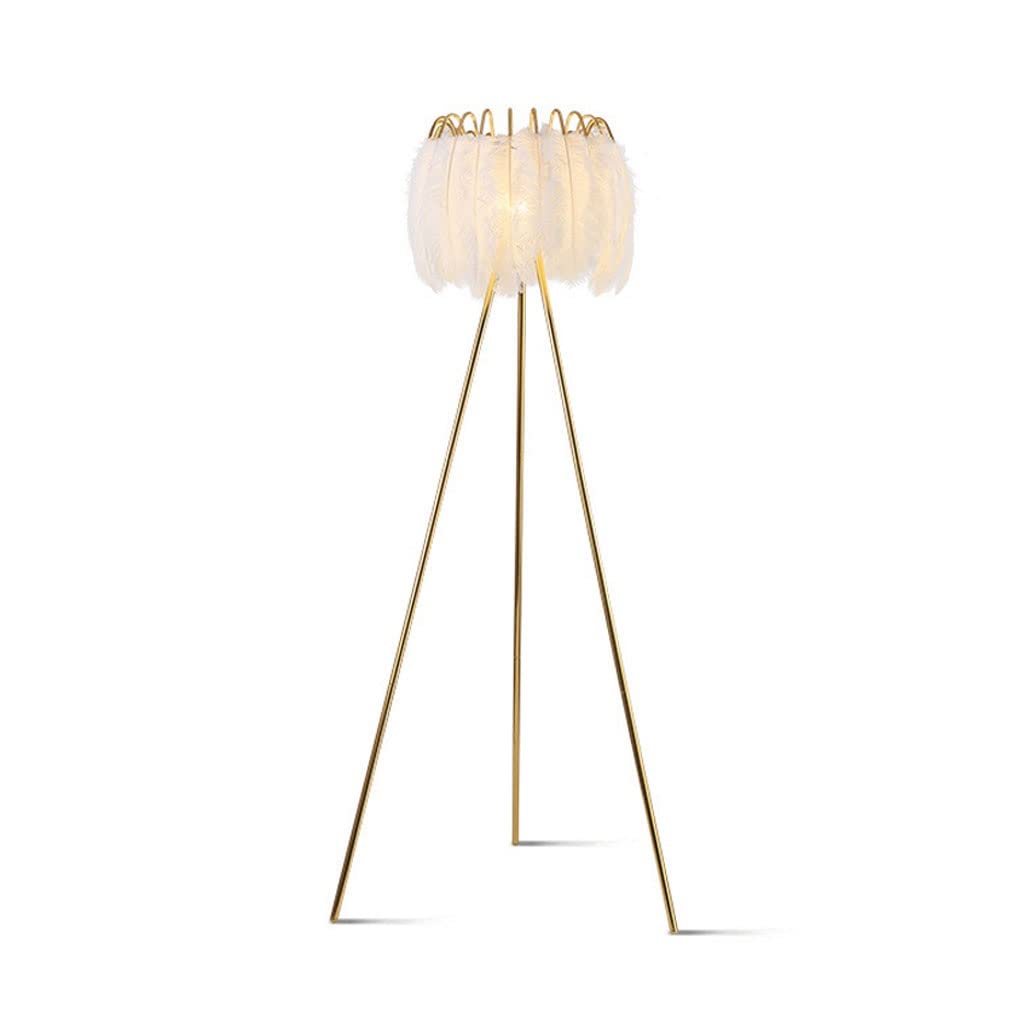 Modern Nordic Feather LED Floor Lamp - Adjustable Standing Light with Iron Tripod for Living Room, Bedroom, Study | Warm White Lighting for Cozy Ambience, Reading & Home Decor