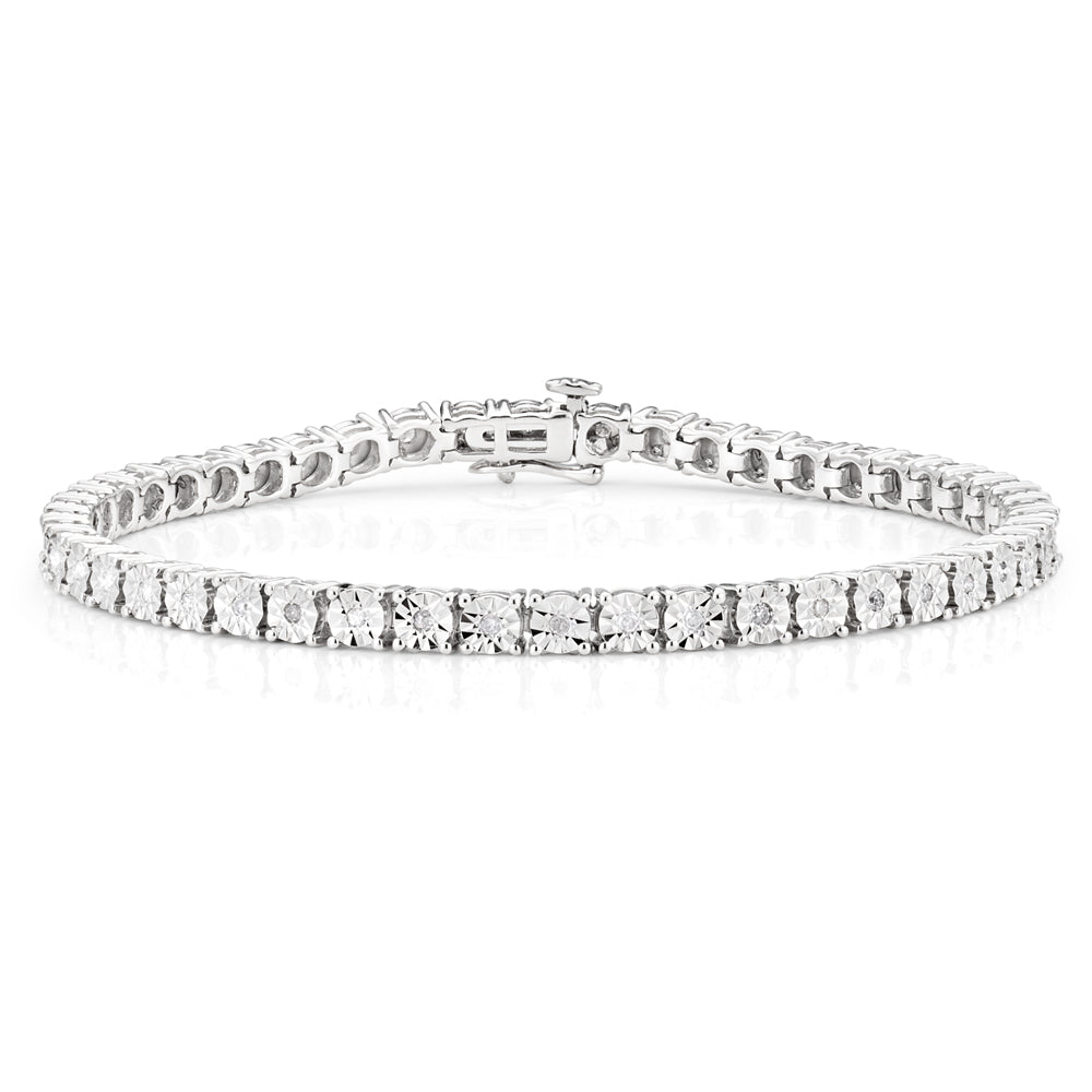 9ct White Gold 1 Carat Diamond Tennis Bracelet 18cm - Elegant Jewelry for Women, Perfect for Weddings, Parties & Special Occasions