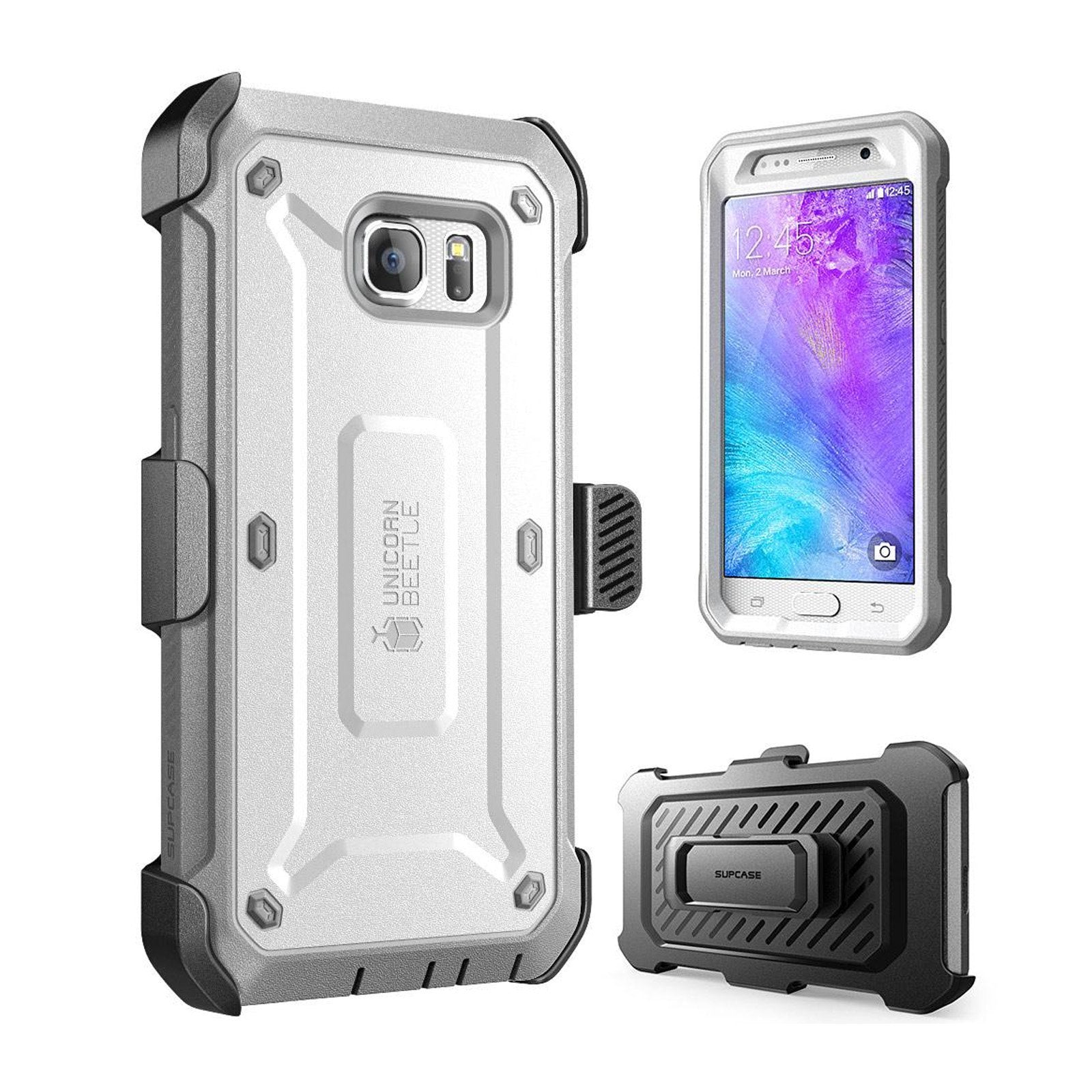 Samsung Galaxy S6 Unicorn Beetle Pro Full Body Rugged Holster Case with Built-in Screen Protector - Shockproof Protective Cover for Outdoor & Work (White) - Open Box