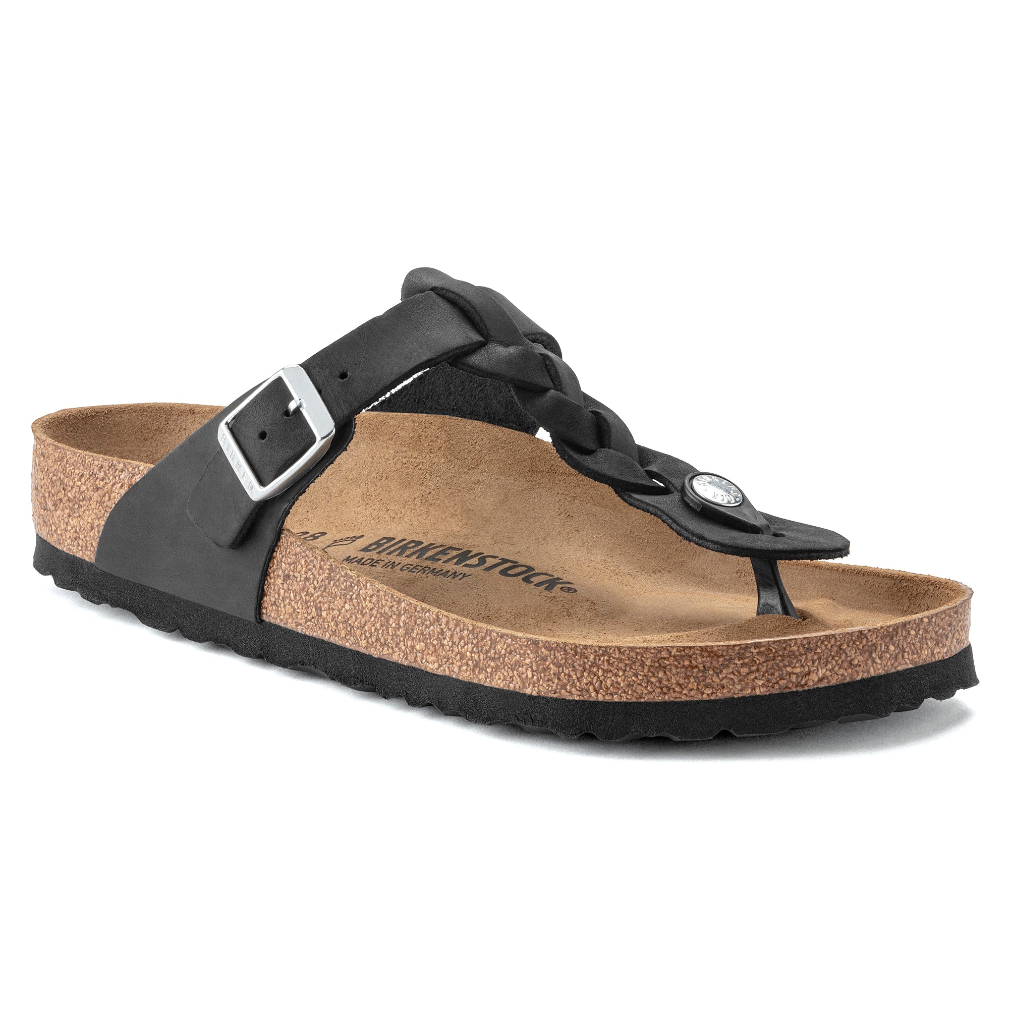 Birkenstock Gizeh Braid Oiled Leather Sandals for Women - Black Comfortable Footbed Sandals | Perfect for Summer, Beach, and Casual Outings