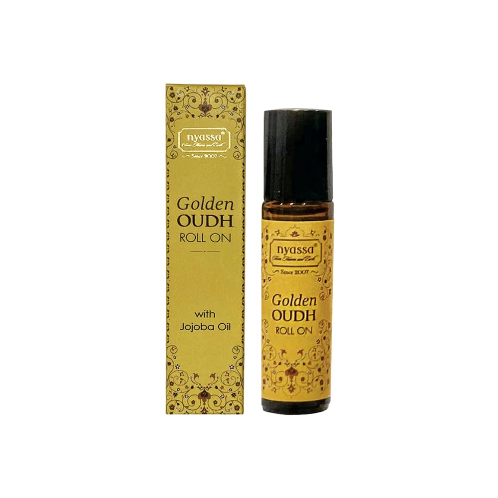 Nyassa Golden Oudh Roll-On Perfume Oil 10ml - Premium Blend with Jojoba & Fragrance Oils - Long-Lasting Scent for Women & Men - Perfect for Daily Wear, Special Occasions & Gift Giving
