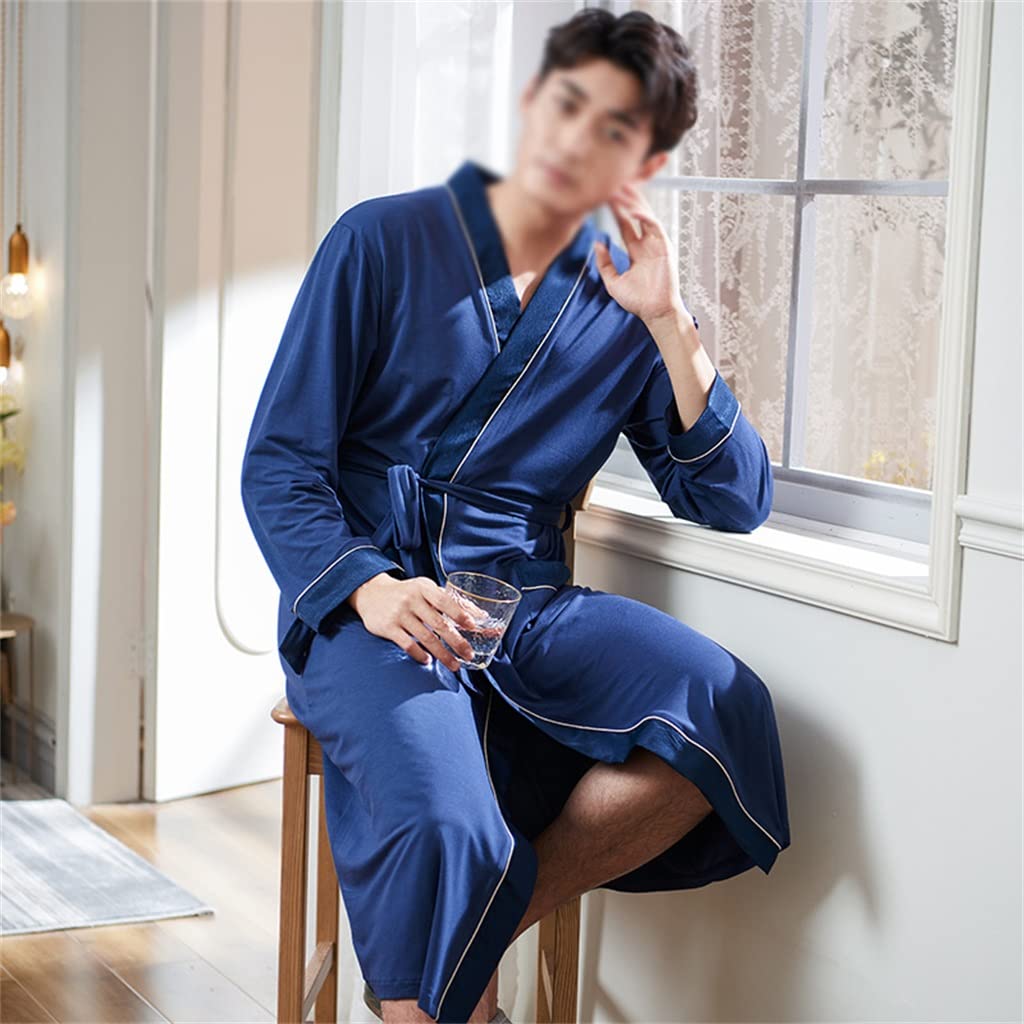 Premium Men's Lightweight Summer Bathrobe - Soft Hotel Style Robe for Spa, Lounge & Sleepwear - XXL Size in Blue - Perfect for Relaxation & After Shower Comfort