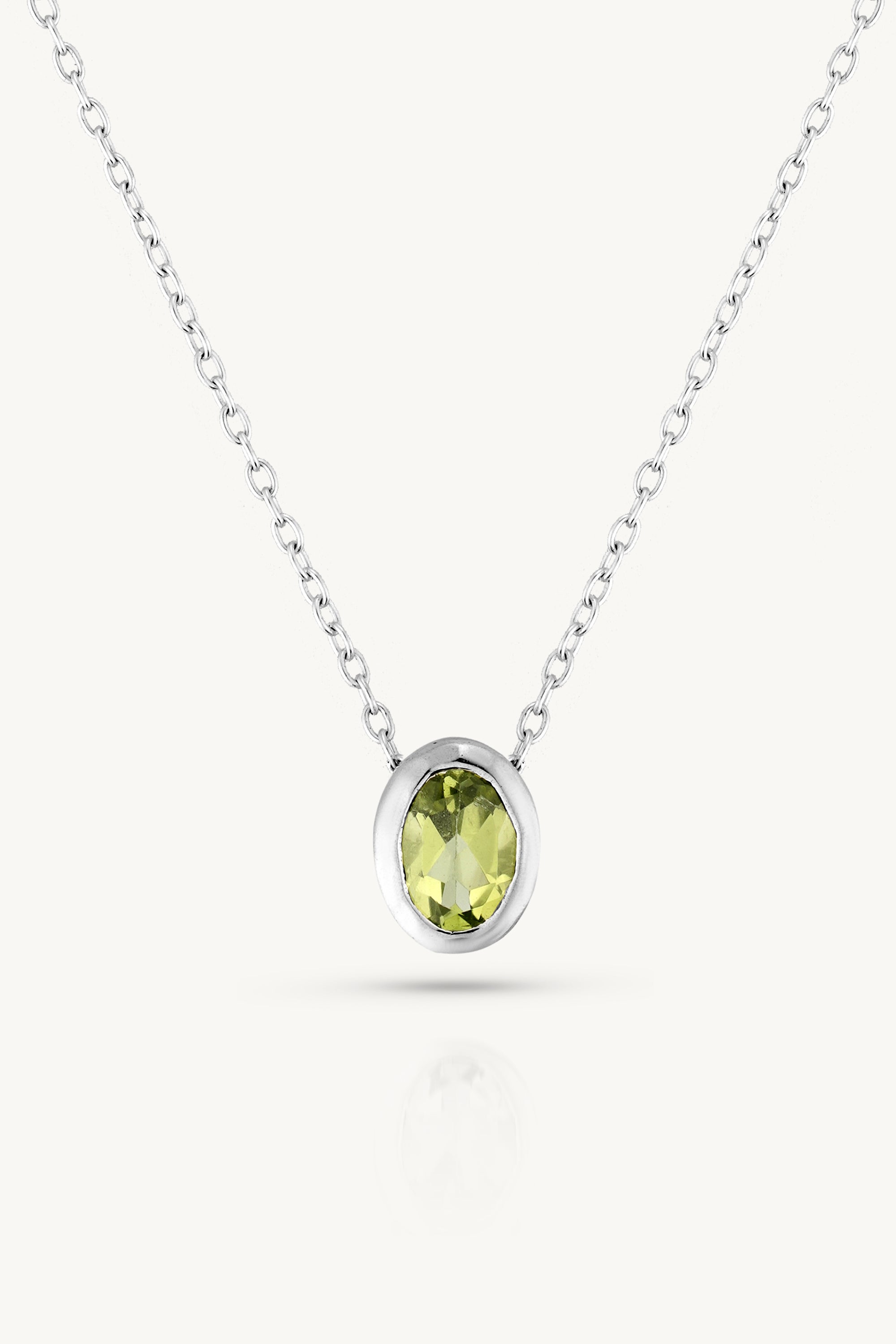 August Peridot Silver Oval Birthstone Necklace - Elegant Sterling Silver Jewelry for Women, Perfect Gift for Birthday, Anniversary & Special Occasions