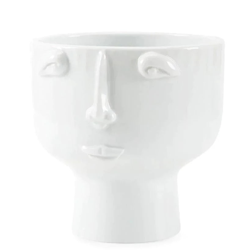 Surrealist Face White Ceramic Vase - Modern Home Decor for Living Room, Bedroom & Office