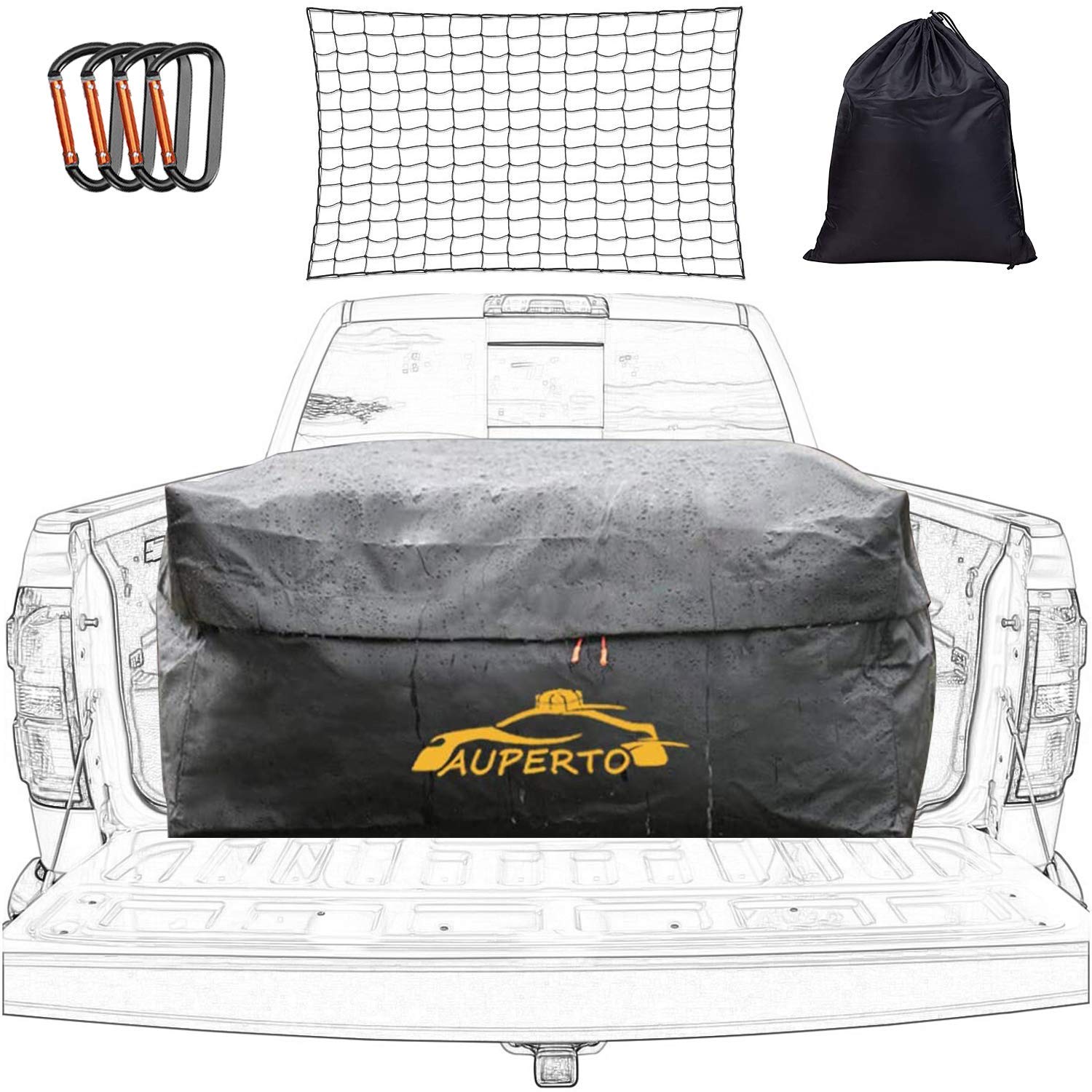 Heavy Duty Waterproof Truck Bed Cargo Bag - 26 Cubic Feet Weatherproof Luggage Storage with Net & 4 Metal Carabiners - Universal Fit for All Truck Sizes - Perfect for Camping, Road Trips & Outdoor Adventures