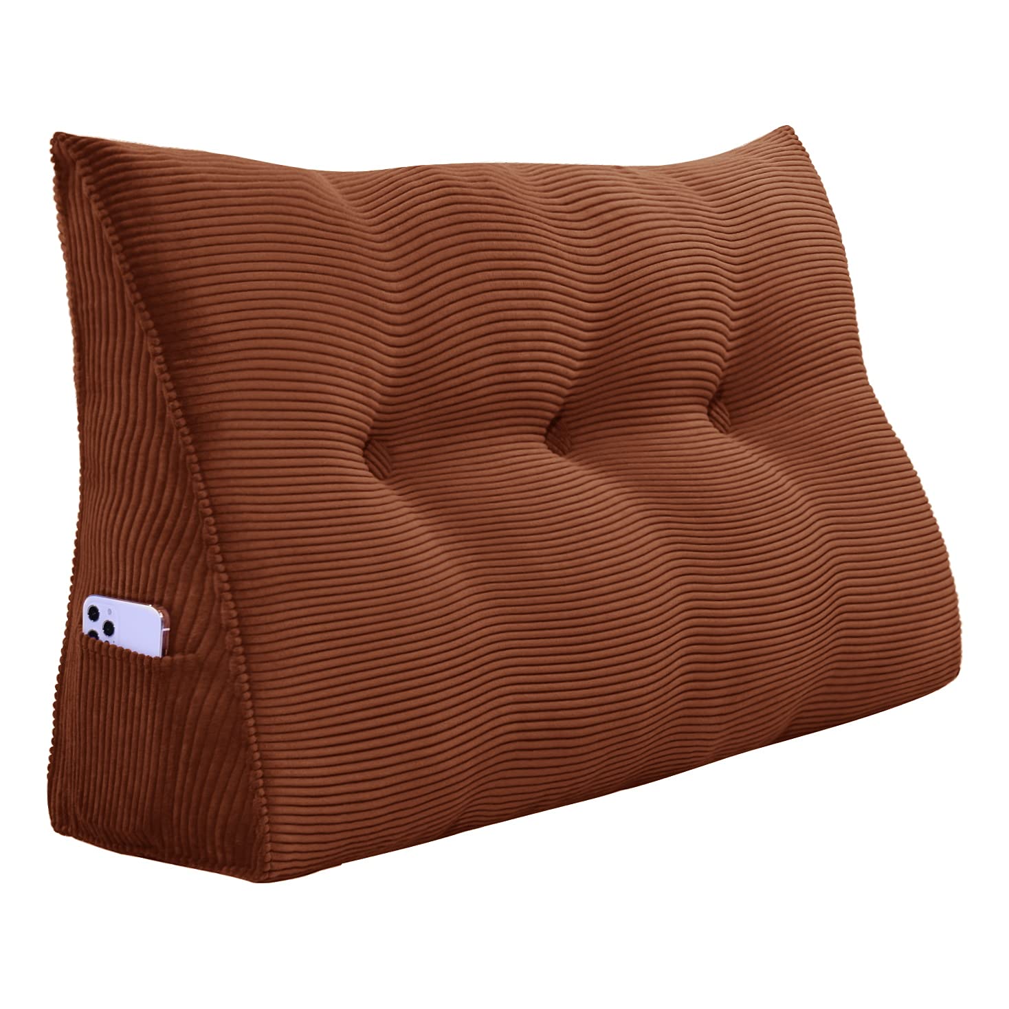 VERCART Large Reading Pillow - Ergonomic Triangular Bed Wedge with Removable Corduroy Cover, Back Support Pillow for Sitting in Bed, Headrest for Reading, Watching TV & Relaxing - Perfect for Twin Beds & Coffee Break Comfort