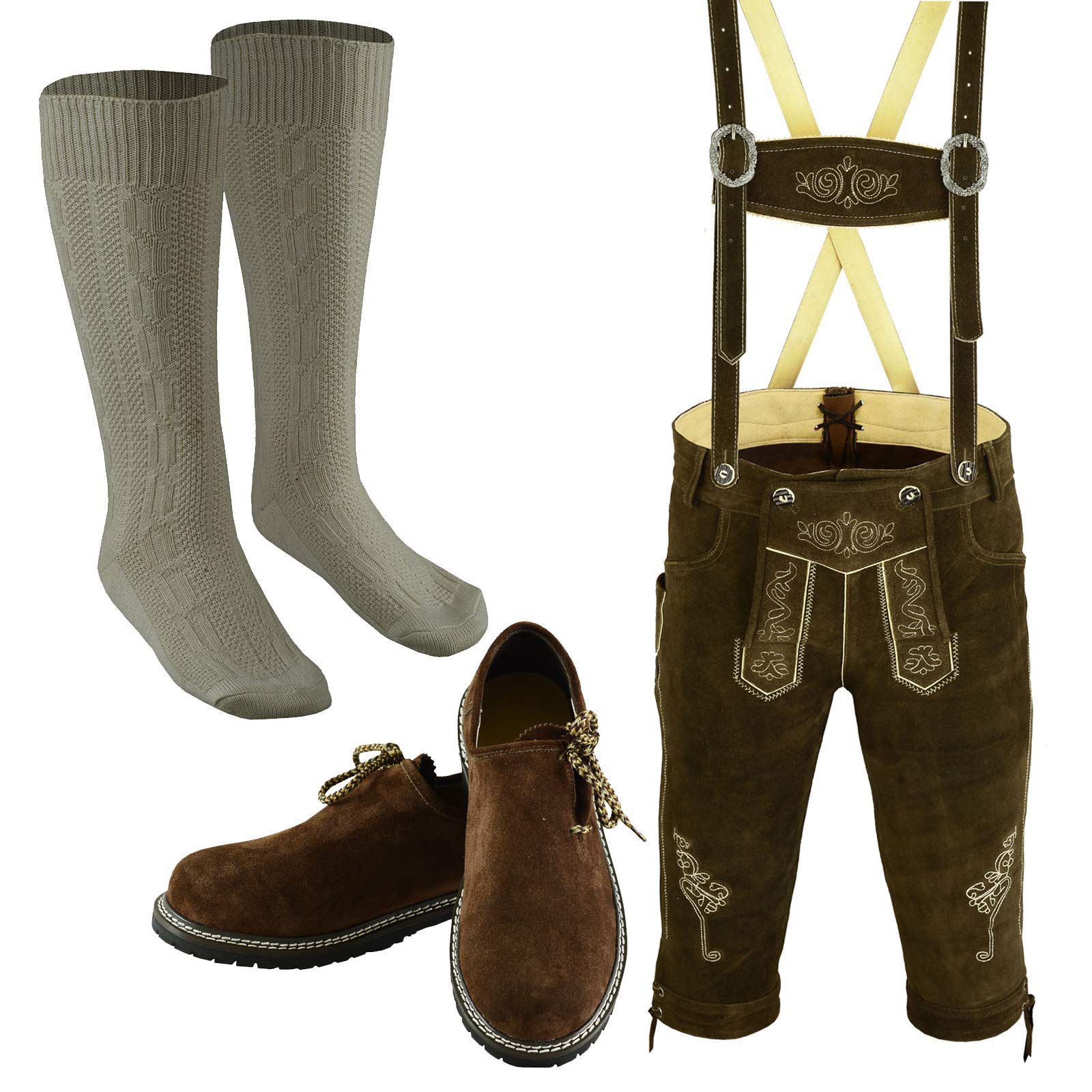 Authentic German Bavarian Oktoberfest Lederhosen with Shoes & Socks Set | Traditional Costume for Men | Perfect for Oktoberfest, Beer Festivals & Cultural Events