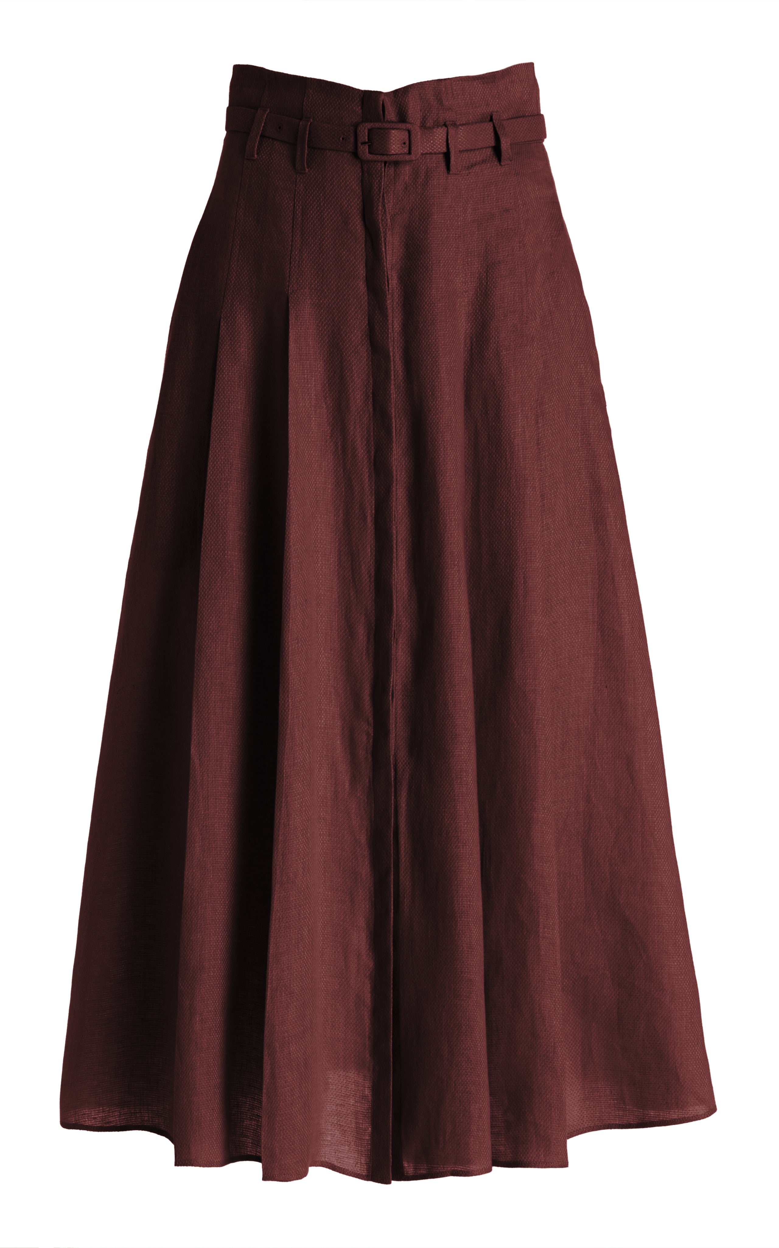 Dugald Pleated Midi Skirt for Women - Deep Burgundy Linen Skirt with Elastic Waist | Elegant A-Line Flowy Skirt for Work, Date Night & Special Occasions