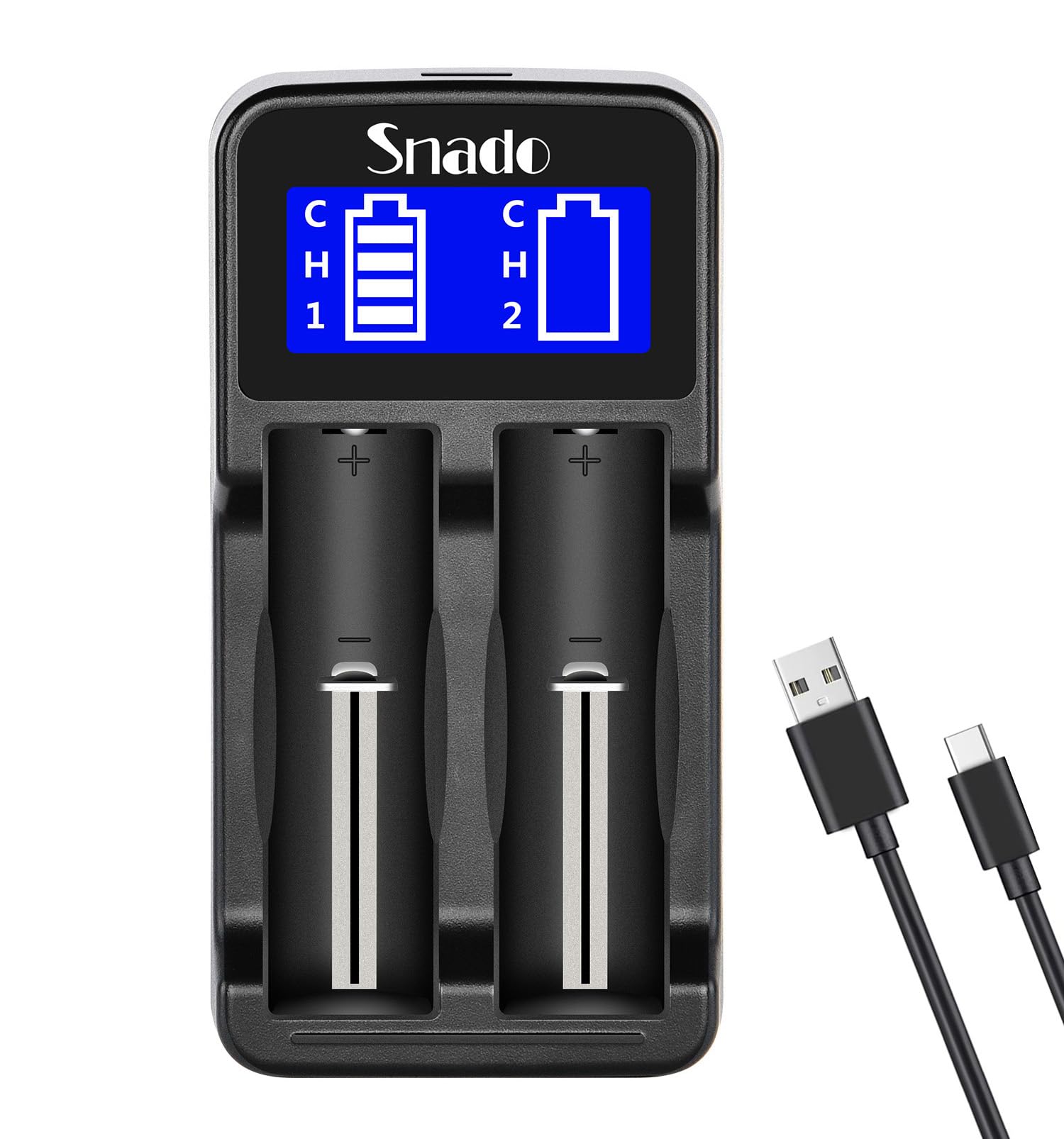 Snado LCD Display Universal Smart Charger for Li-ion 18650 18490 18350 & Ni-MH AA AAA Batteries - Intelligent Fast Charging with Auto Cut-off - Perfect for Cameras, Flashlights, and Electronic Devices