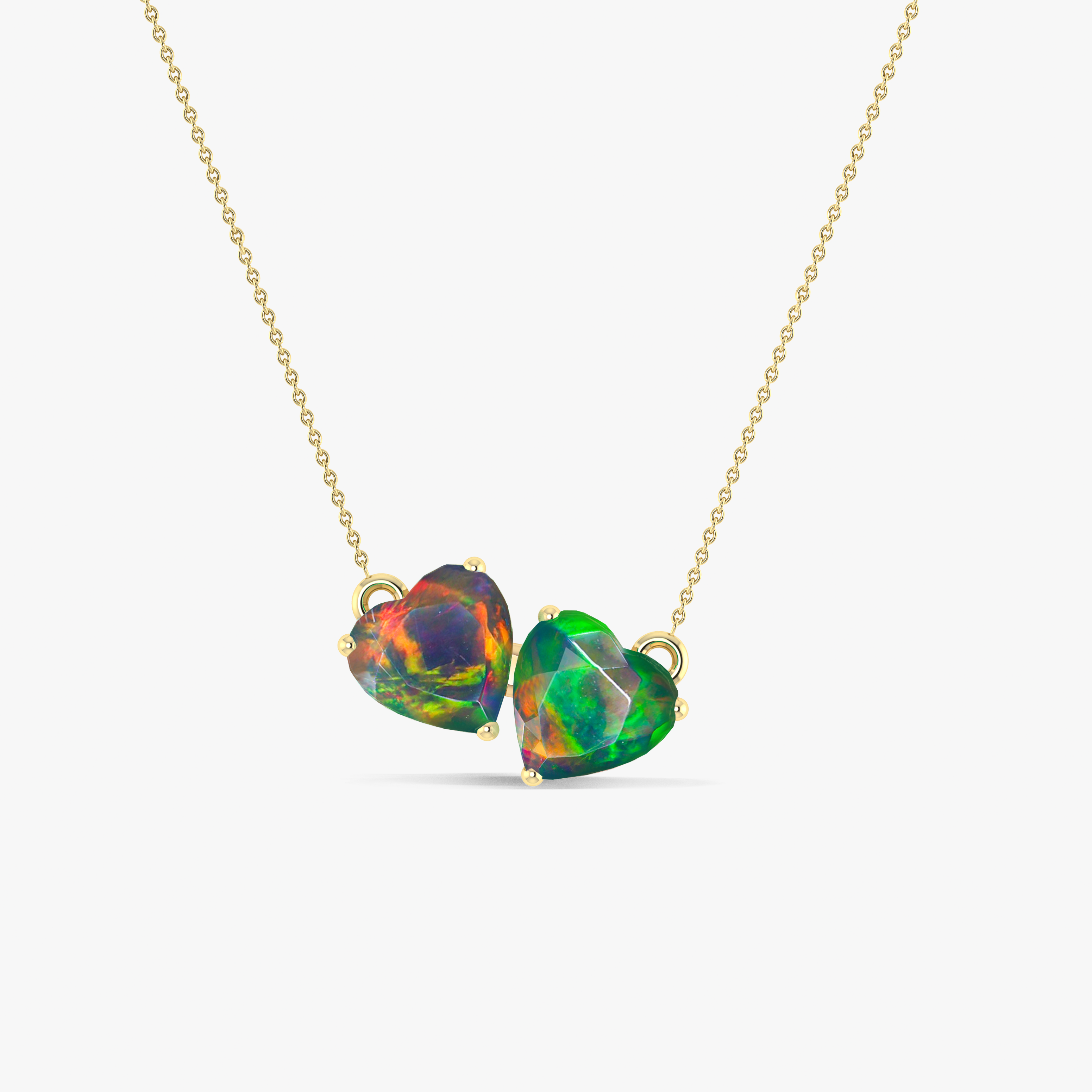 Multifire Black Opal Dual Heart Pendant Necklace - Elegant Jewelry for Women, Perfect Gift for Valentine's Day, Anniversary & Special Occasions