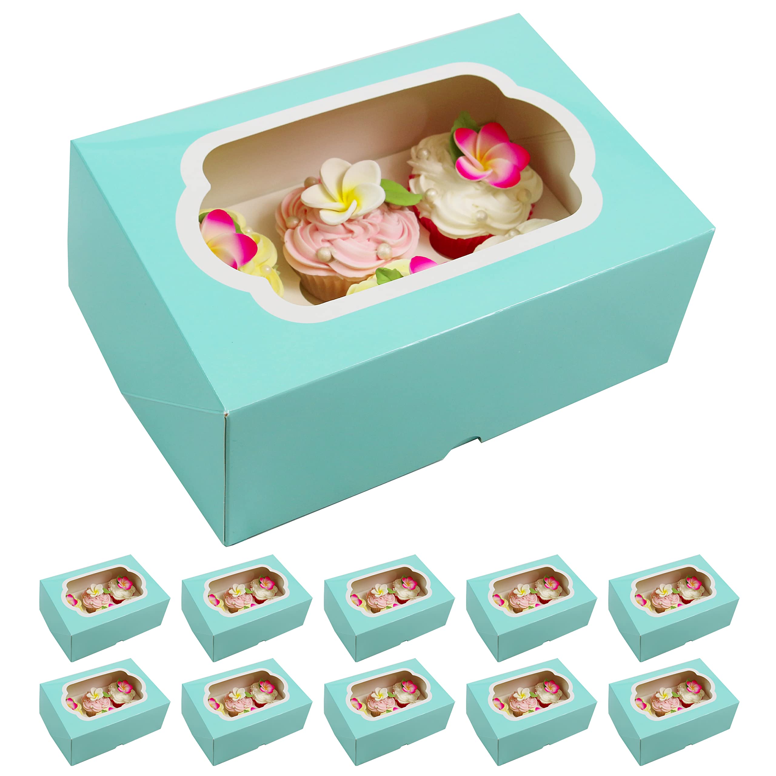 Premium Sturdy Cupcake Box with Insert - Holds 6 Cupcakes, Muffins, Cookies, Pastries, Brownies & Cinnamon Rolls | 10