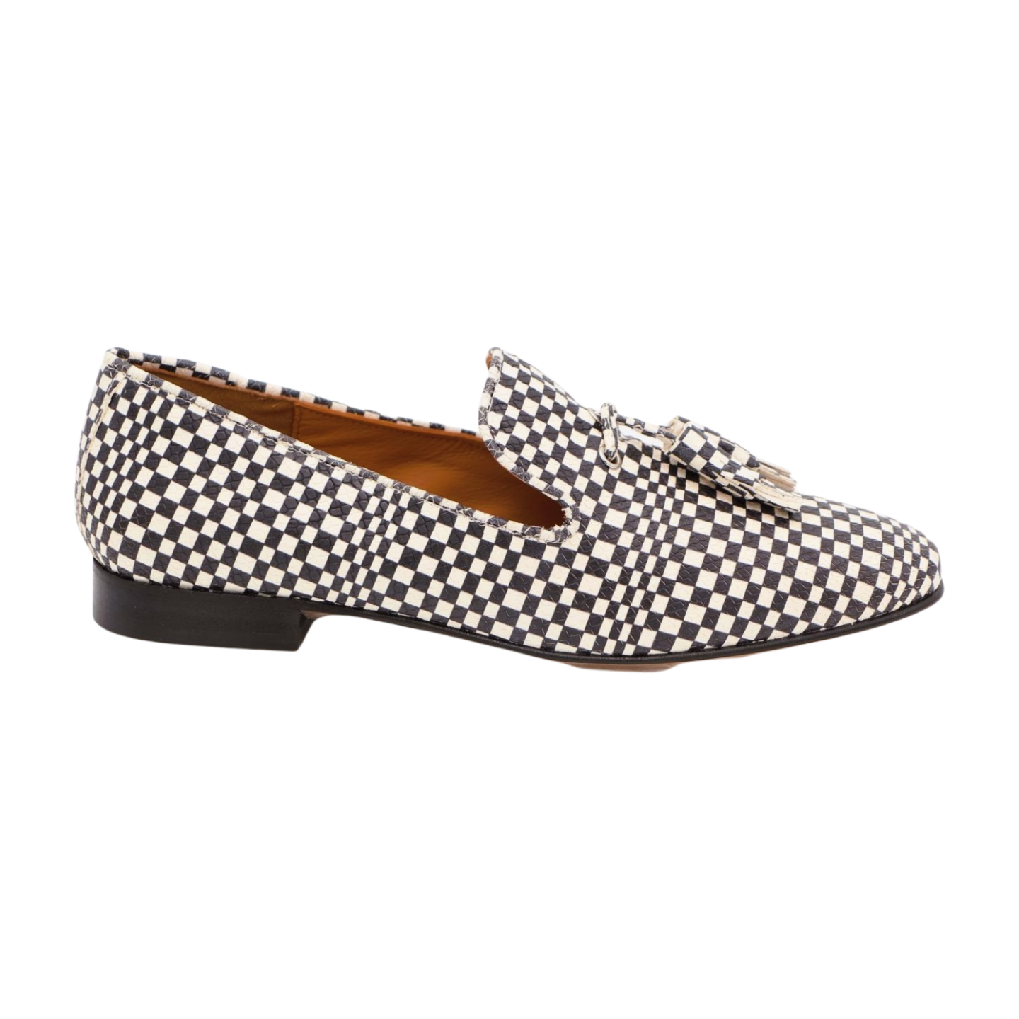 PEDRO MIRALLES Black & White Checkered Leather Loafers with Tassels - Classic Men's Dress Shoes for Business, Office & Formal Occasions