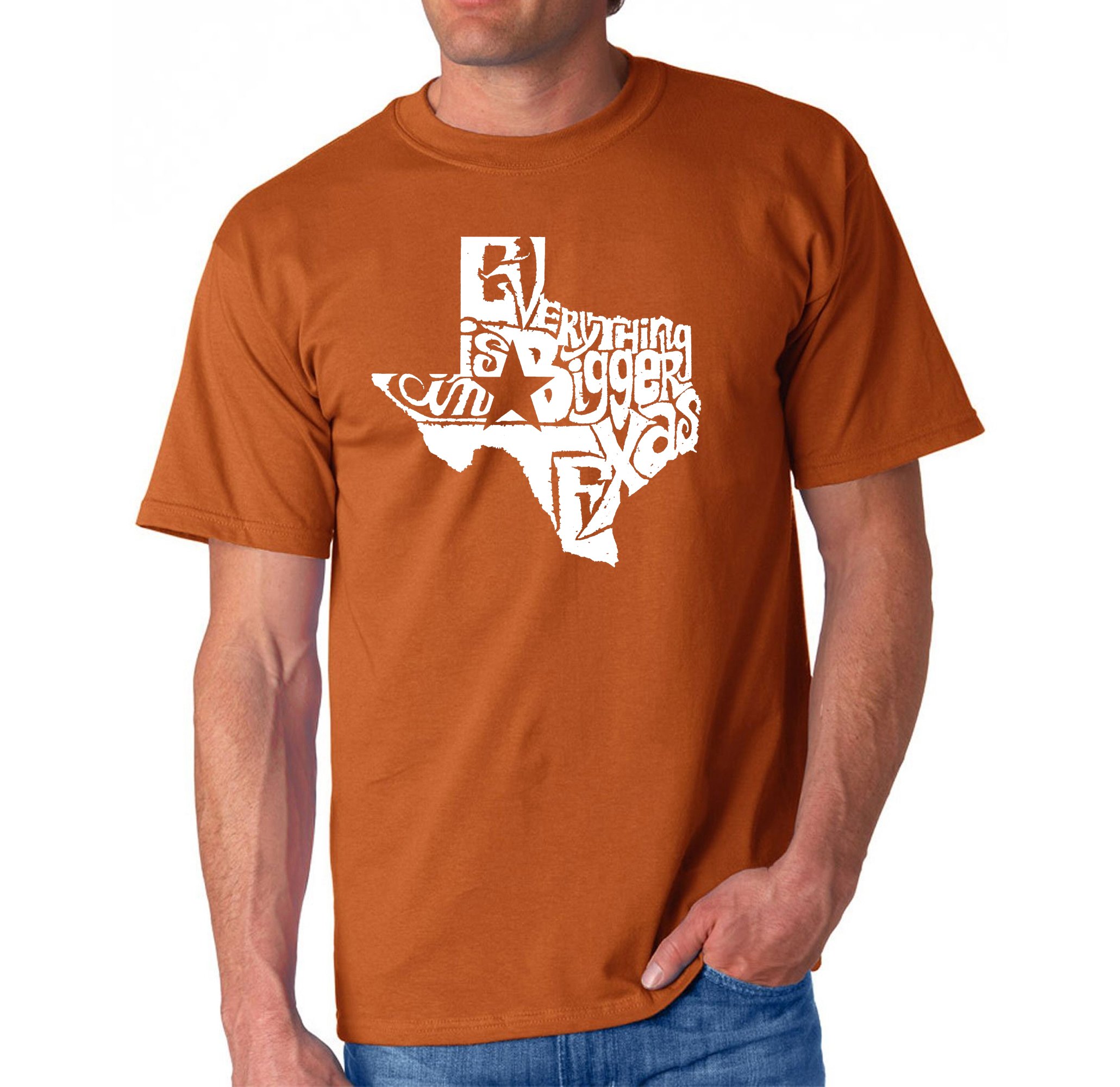 LA POP ART Men's Word Art Graphic T-Shirt - Everything is Bigger in Texas Design - Casual Cotton Tee for Streetwear & Texas Pride Outfits