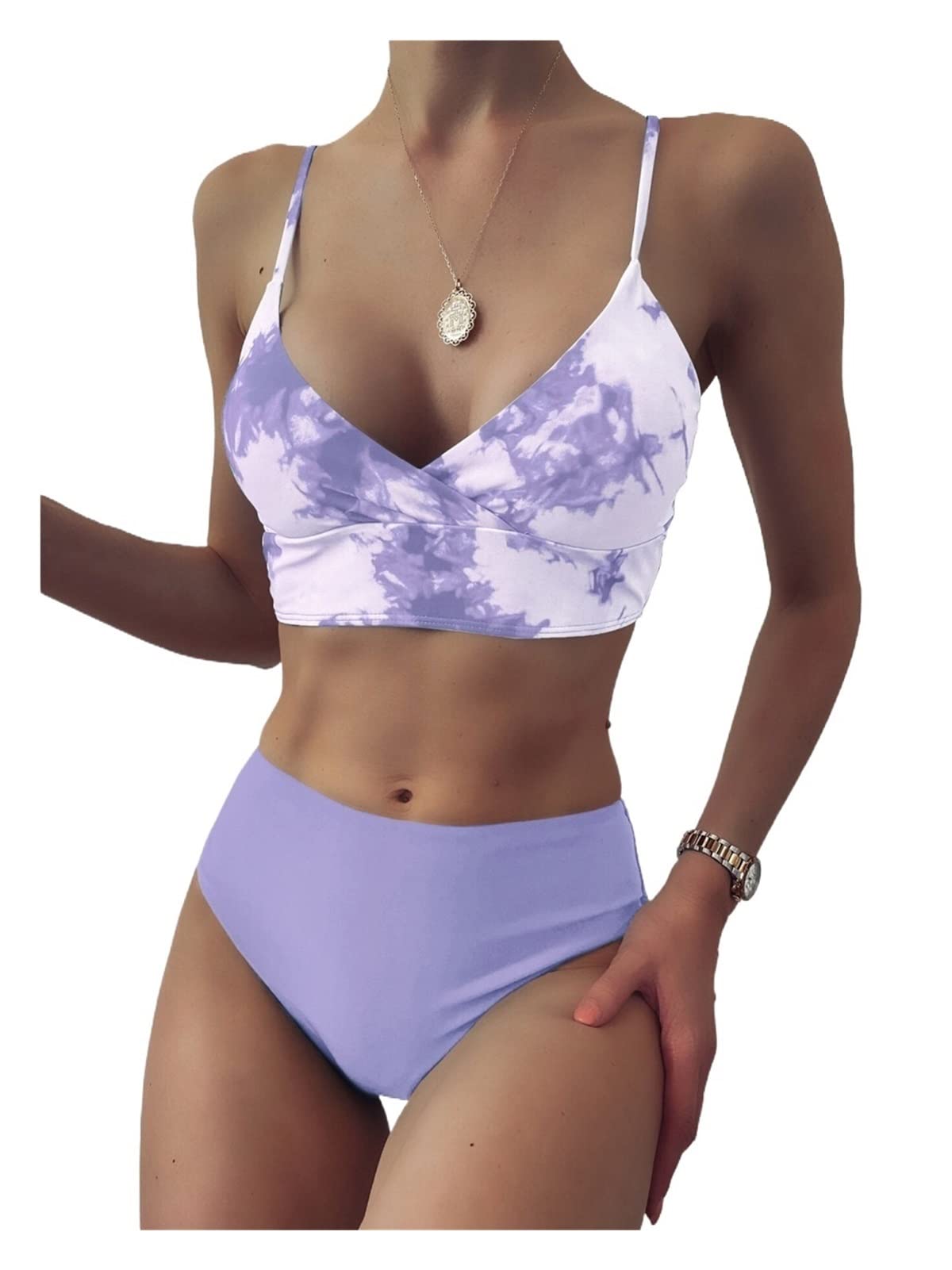 TINMIIR Women's V-Neck Tie Dye High Waisted Bikini Set - Sexy Swimwear for Beach, Pool & Summer Vacation