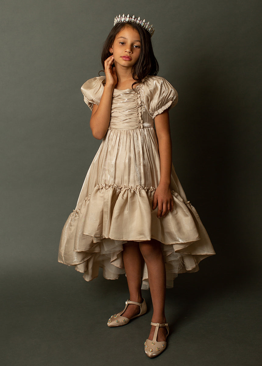 Mathilda Petticoat Dress - Champagne Iridescent Tulle Skirt for Women | Elegant Tea Party, Wedding Guest & Special Occasion Outfit