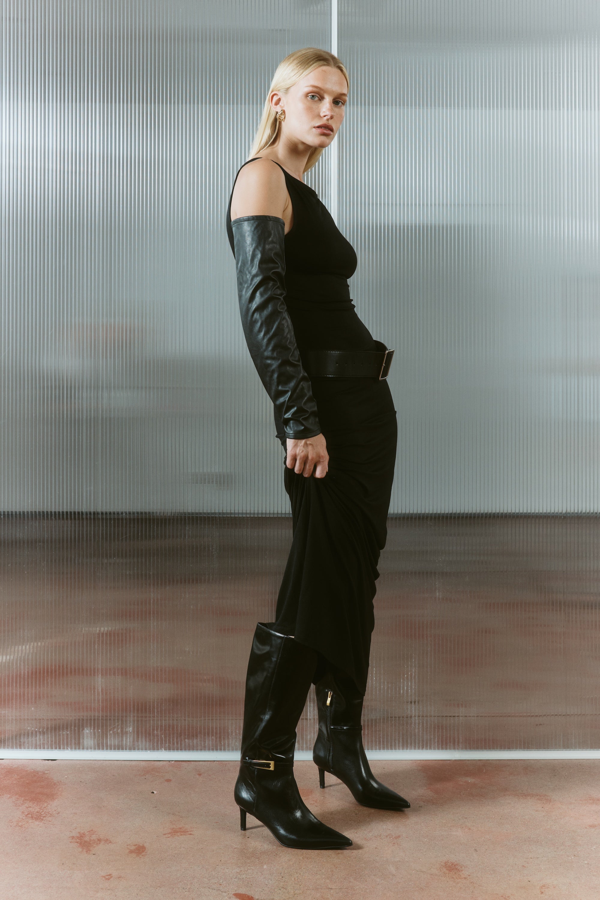 Drake Stiletto Long Boots for Women - Black High Shine Leather Knee High Boots - Perfect for Party, Night Out & Formal Occasions