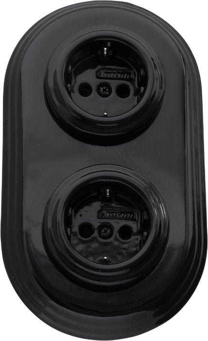 Double Outlet Black Porcelain Wall Plate - 2 Gang Electrical Outlet Cover for Home and Office Decor