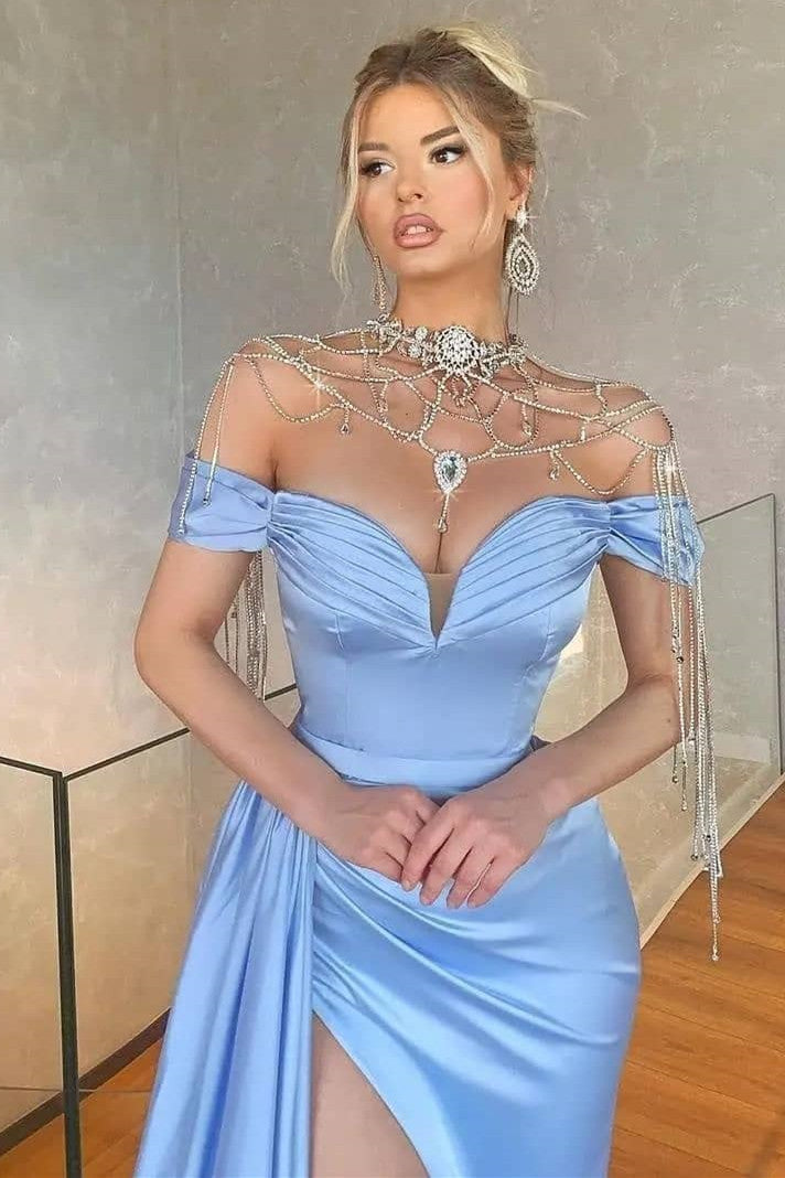 Ballbella Baby Blue Off-the-Shoulder Mermaid Evening Gown - Elegant Formal Dress for Prom, Wedding Guest & Special Occasions