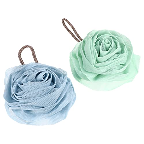 FRCOLOR 2Pcs Rose Flower Body Scrubber - Exfoliating Shower Sponge with Mesh Puff for Smooth Skin | Bath & Shower Exfoliator, Bathtub Scrubber & Cleaning Gloves | Perfect for Spa Day, Self-Care Routine & Deep Cleansing