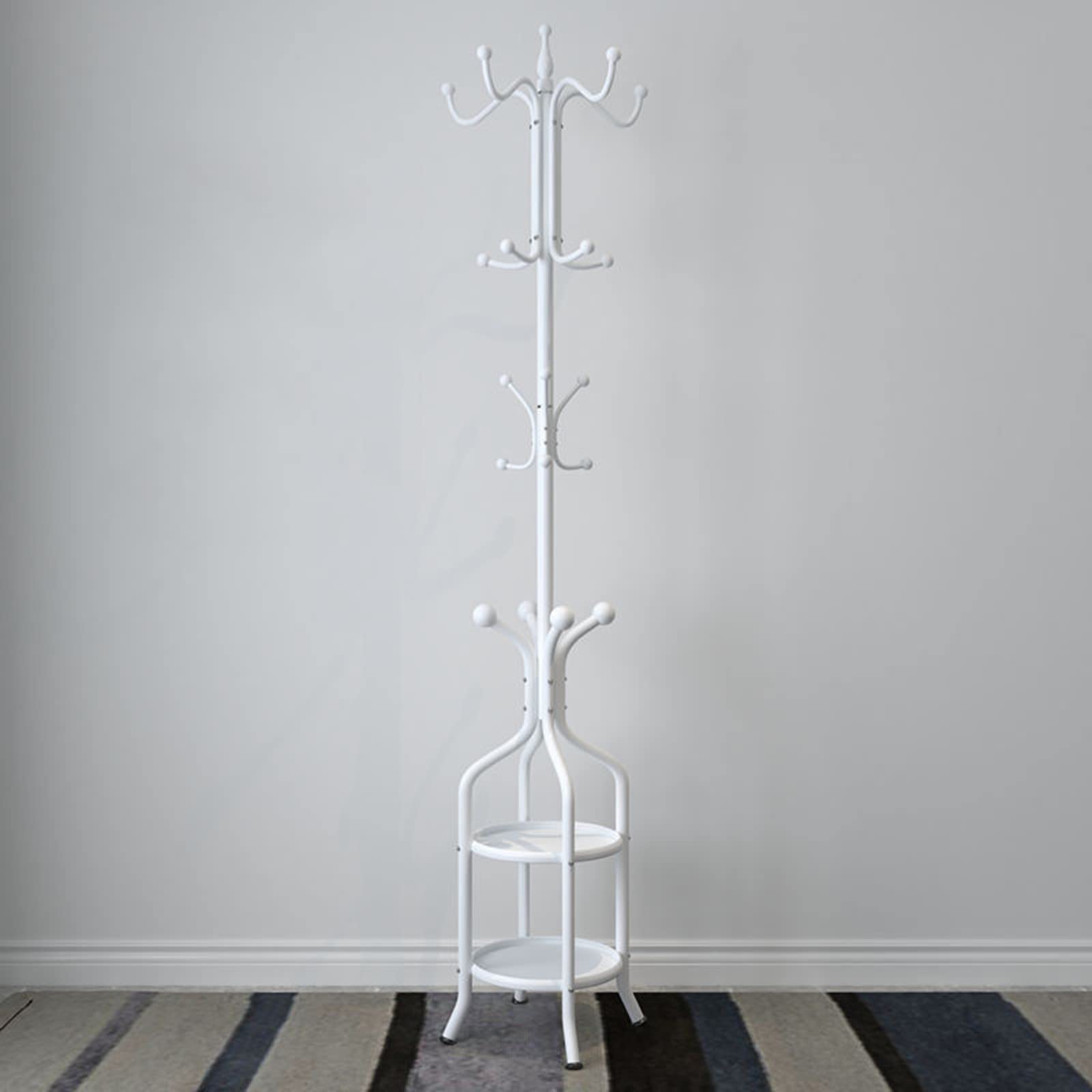 Free-Standing Coat Rack with 16 Hooks & 2 Shelves - Heavy Duty Metal Entryway Organizer for Coats, Scarves, Hats & Handbags - Perfect for Hallway, Bedroom or Office Storage Solution