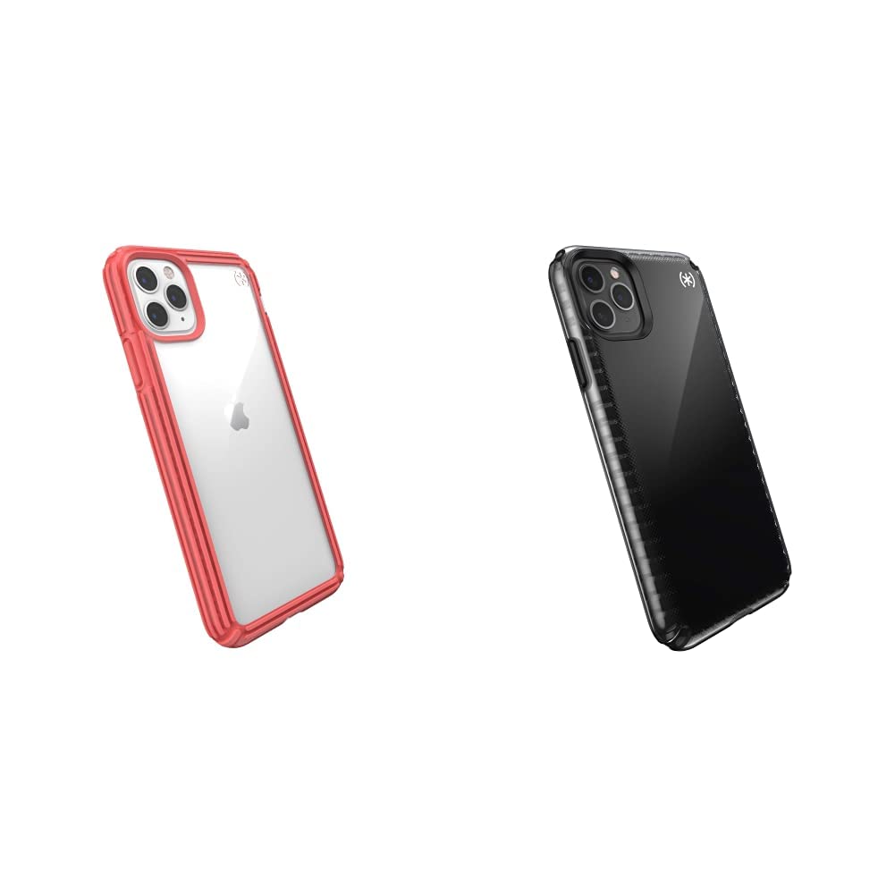 Speck Presidio V-Grip Clear & Parrot Pink iPhone 11 Pro Max Case | Speck Presidio2 Armor Black Fade iPhone 11 Pro Max Case | Shockproof & Scratch-Resistant Protection for Everyday Use