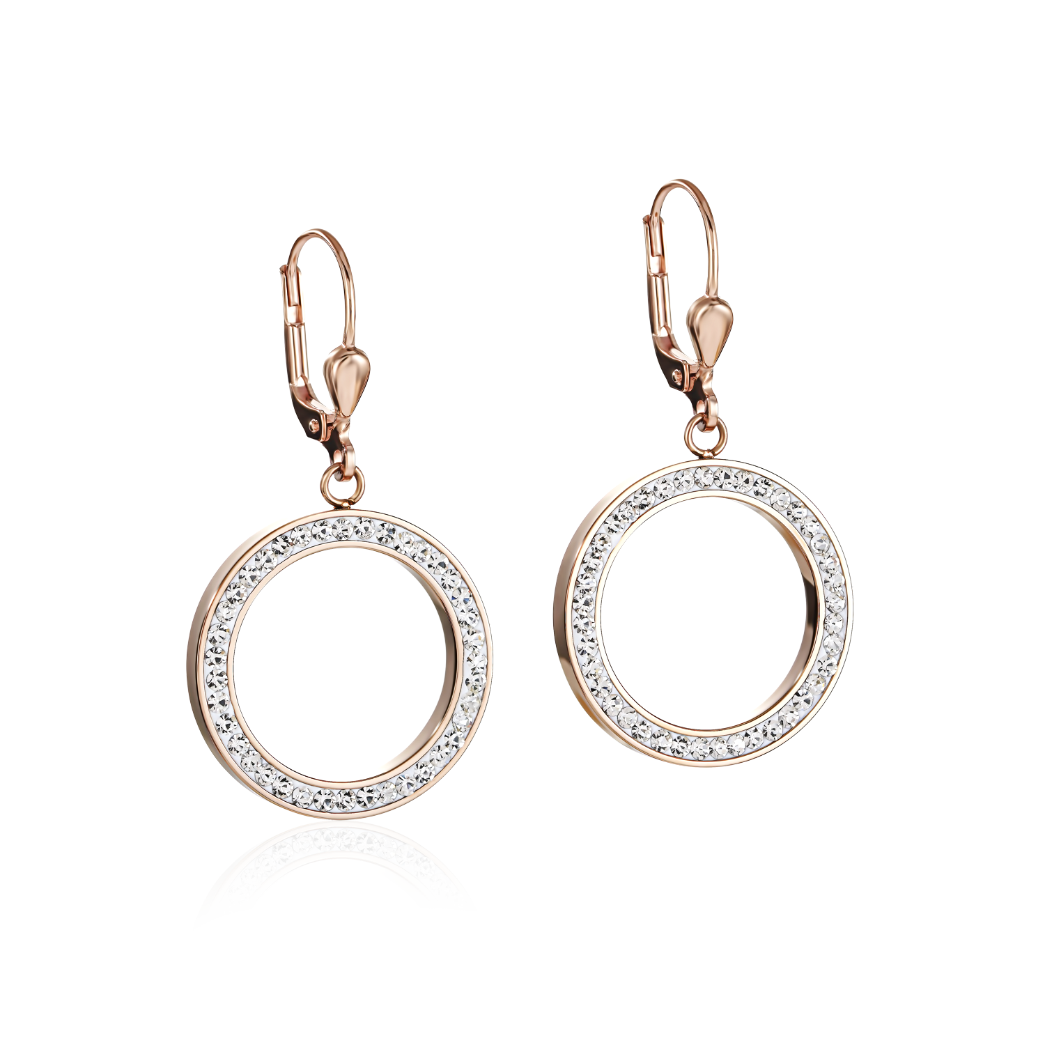 Sparkling Crystal Pave Earrings & Ring Set - Stainless Steel Rose Gold Jewelry for Women - Perfect for Parties, Weddings & Special Occasions